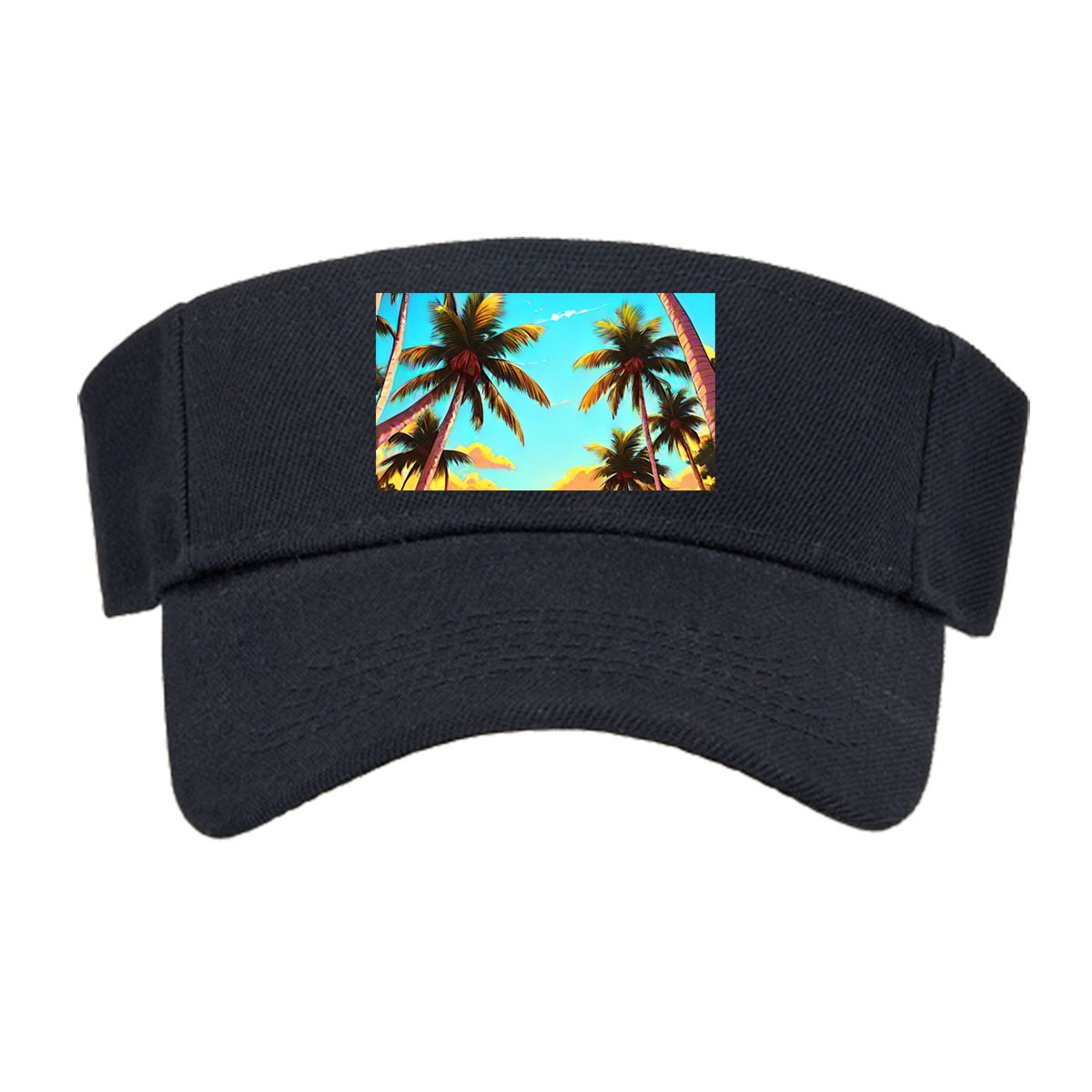 Tropical Sunset Beach with Palm Trees and a Solitary Figure -  Visor cap