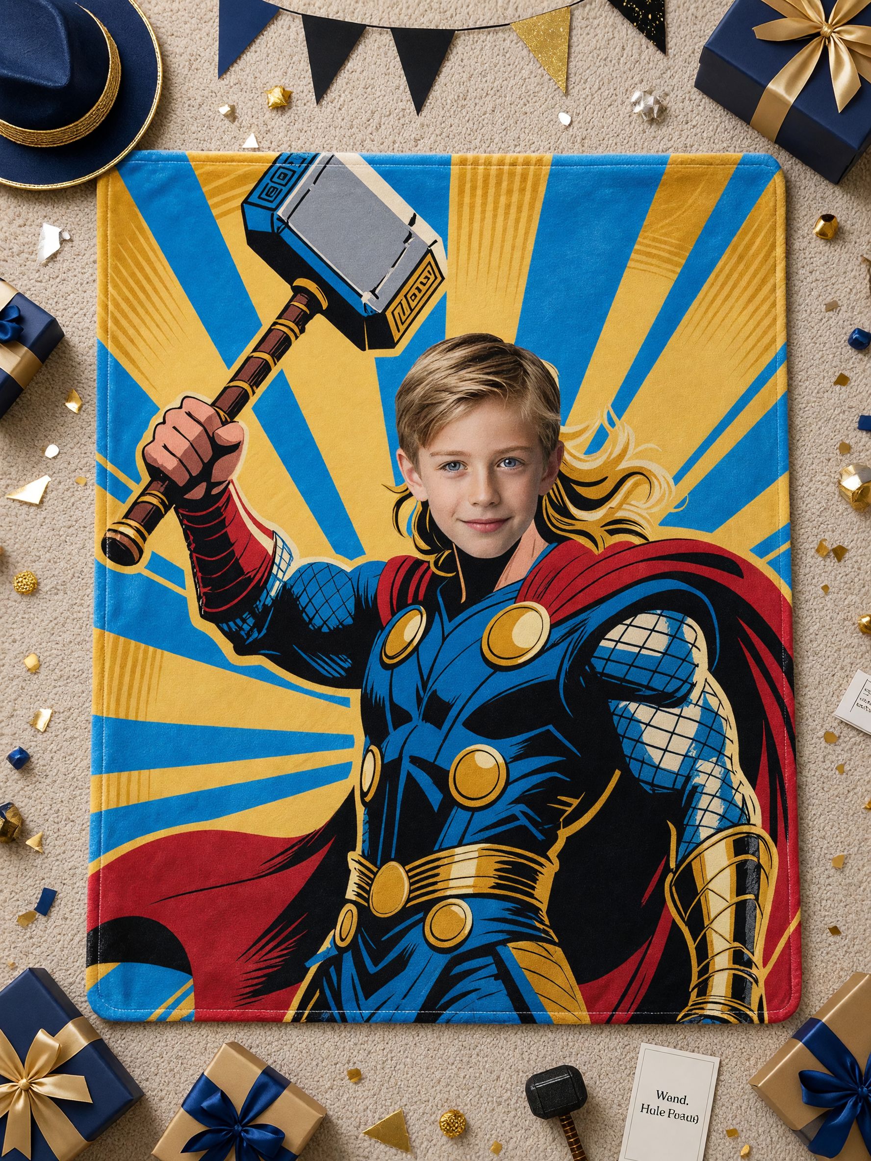 Custom Superhero Photo Face Blanket, Personalized Flannel Fleece Throw for Kids and Adults, Cozy Bed Couch Gift