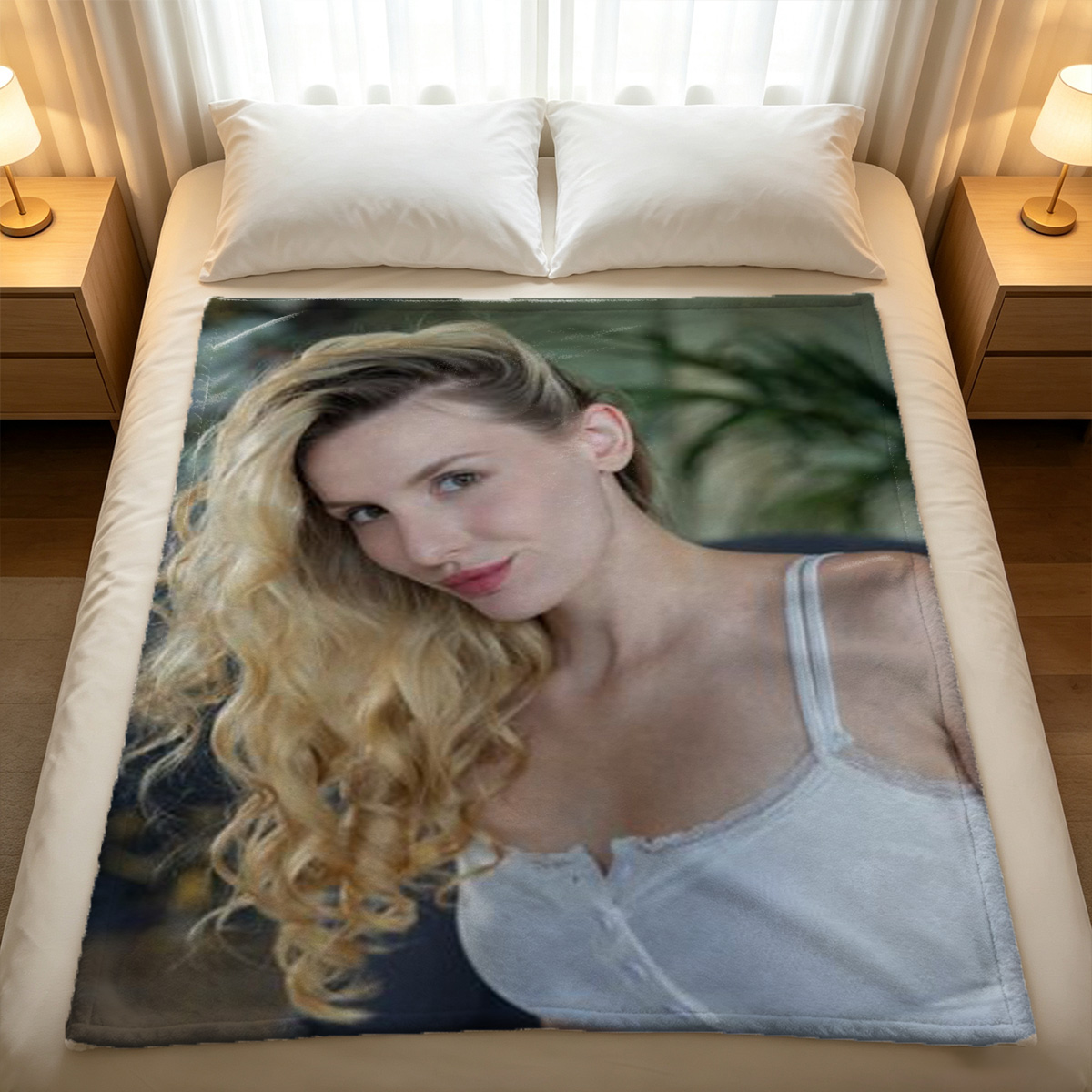 Wet and Foamy in White Lingerie by the Window - Blanket