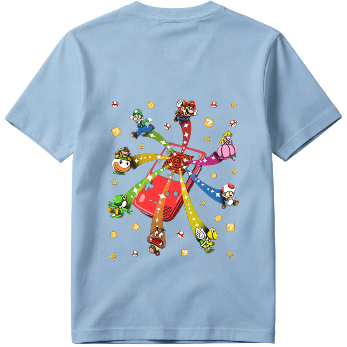Super Mario Characters Bursting from a Game Console - Tee