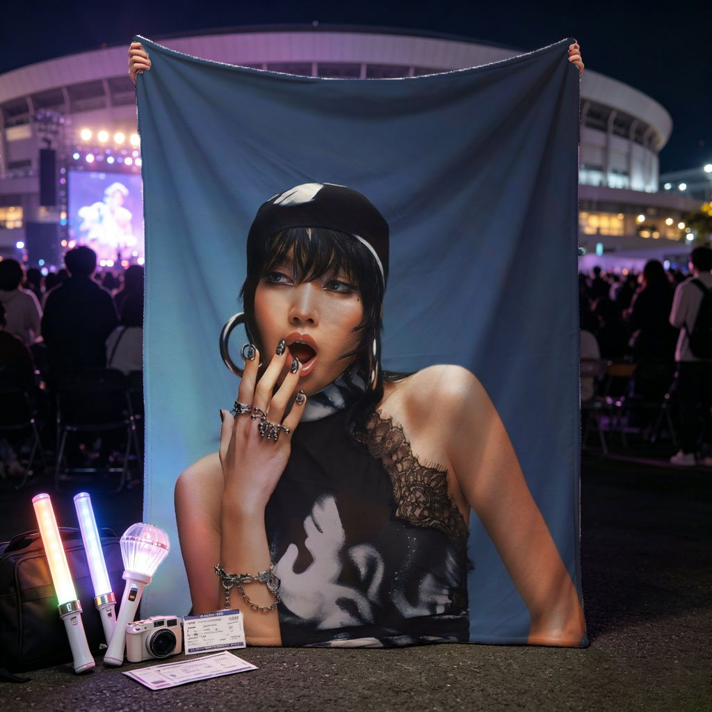 Lisa Blackpink Fashion Editorial Pose in Edgy Outfit with Bold Accessories and Dramatic Makeup - Blankets