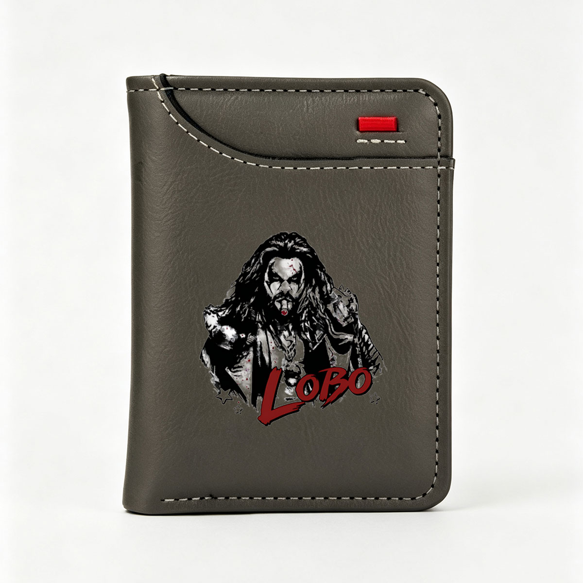 Lobo: The Dark Warrior with Long Hair and Blood-Stained Jacket - Vertical Style Wallet