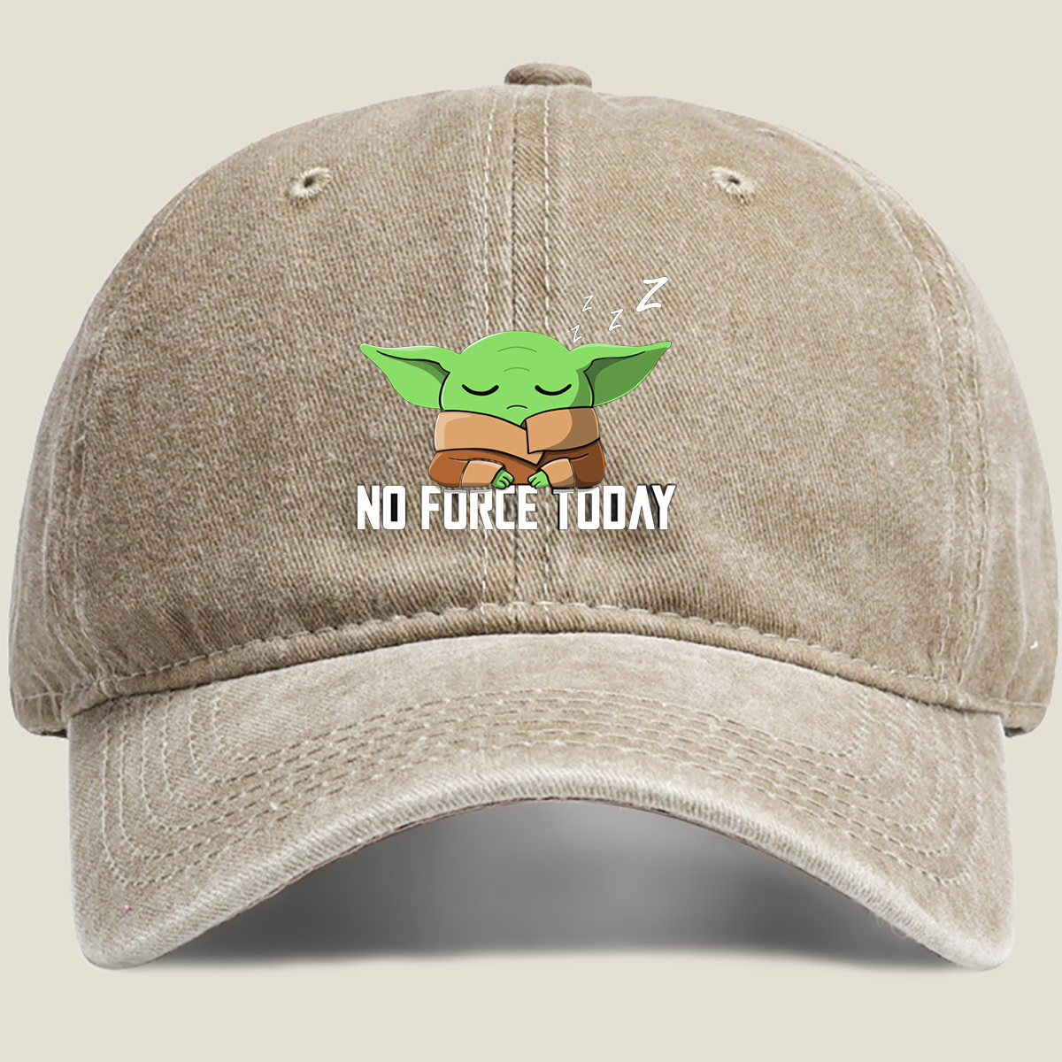 Baby Yoda Sleeping - No Force Today - Washed Denim - Baseball Cap