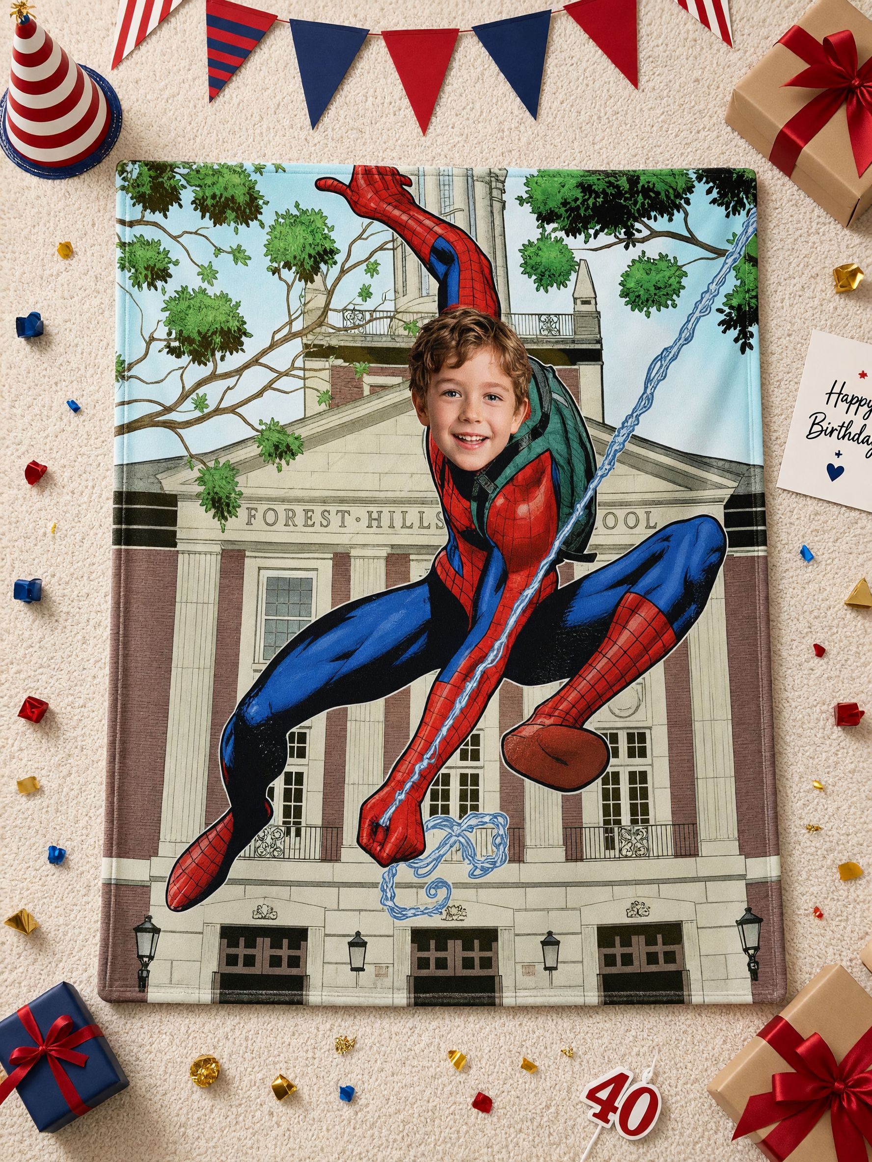 Custom Face Photo Superhero Flannel Blanket, Personalized Plush Throw for Kids and Boys, Cozy Gift for Couch and Bed