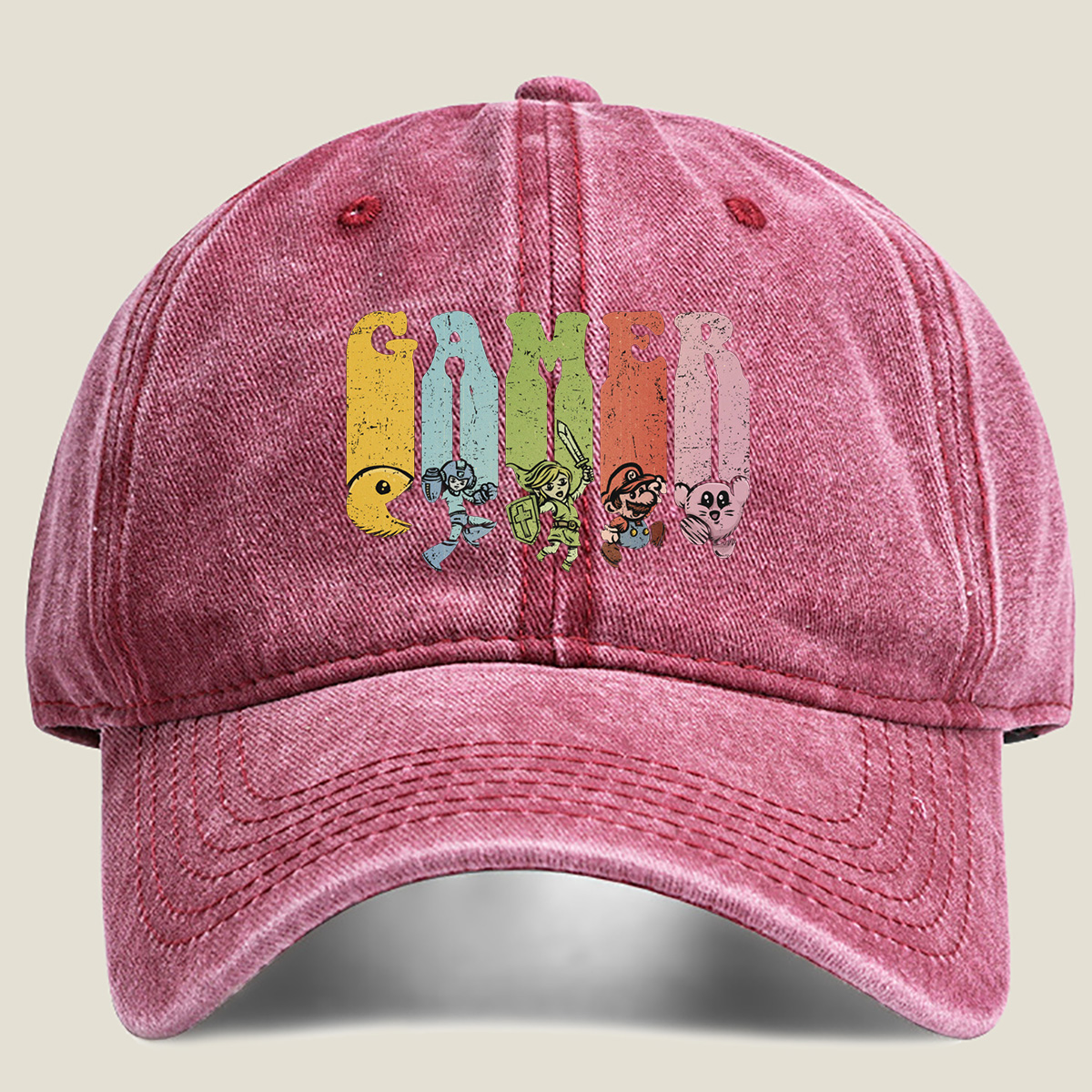 Gamer: Pac-Man, Mega Man, Zelda, Mario, Kirby - Washed Denim - Baseball Cap