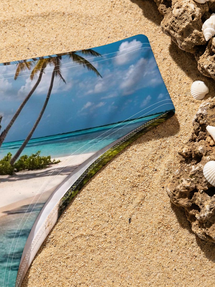 Tropical Beach with Palm Trees and Crystal Clear Water -  Men's swim trunks