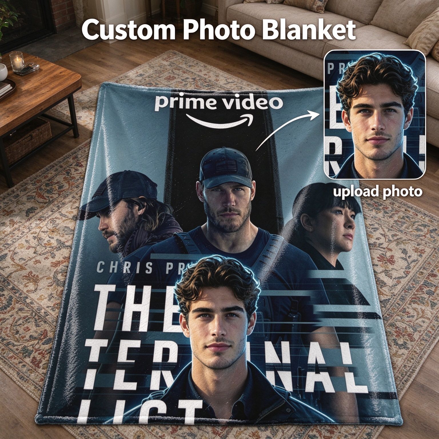 Custom Face Photo Flannel Fleece Blanket Personalized Action Thriller Movie Poster Throw Lightweight Anti-Pilling Cozy