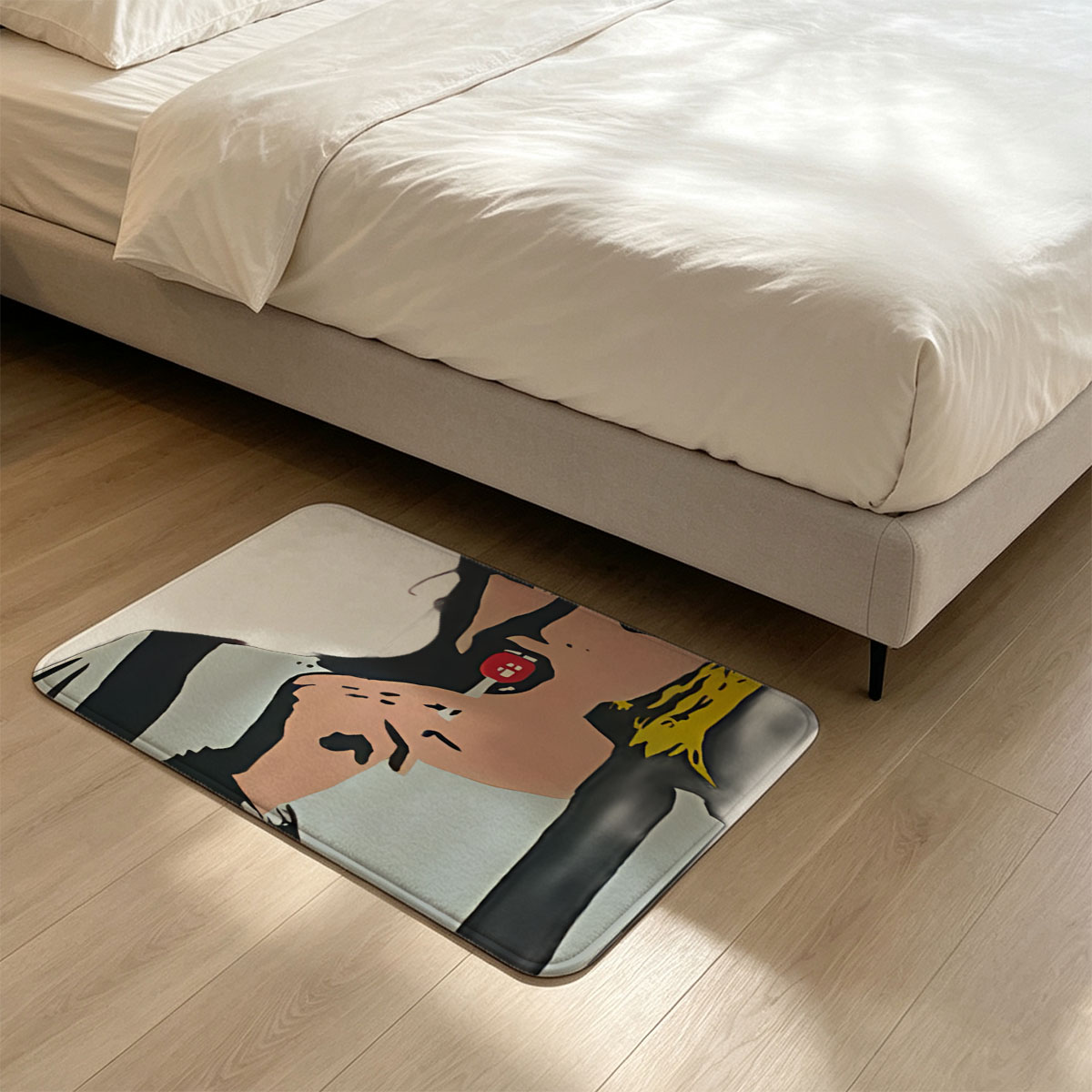 Pop Art Portrait of a Woman with Red Lollipop - Flannel floor mat