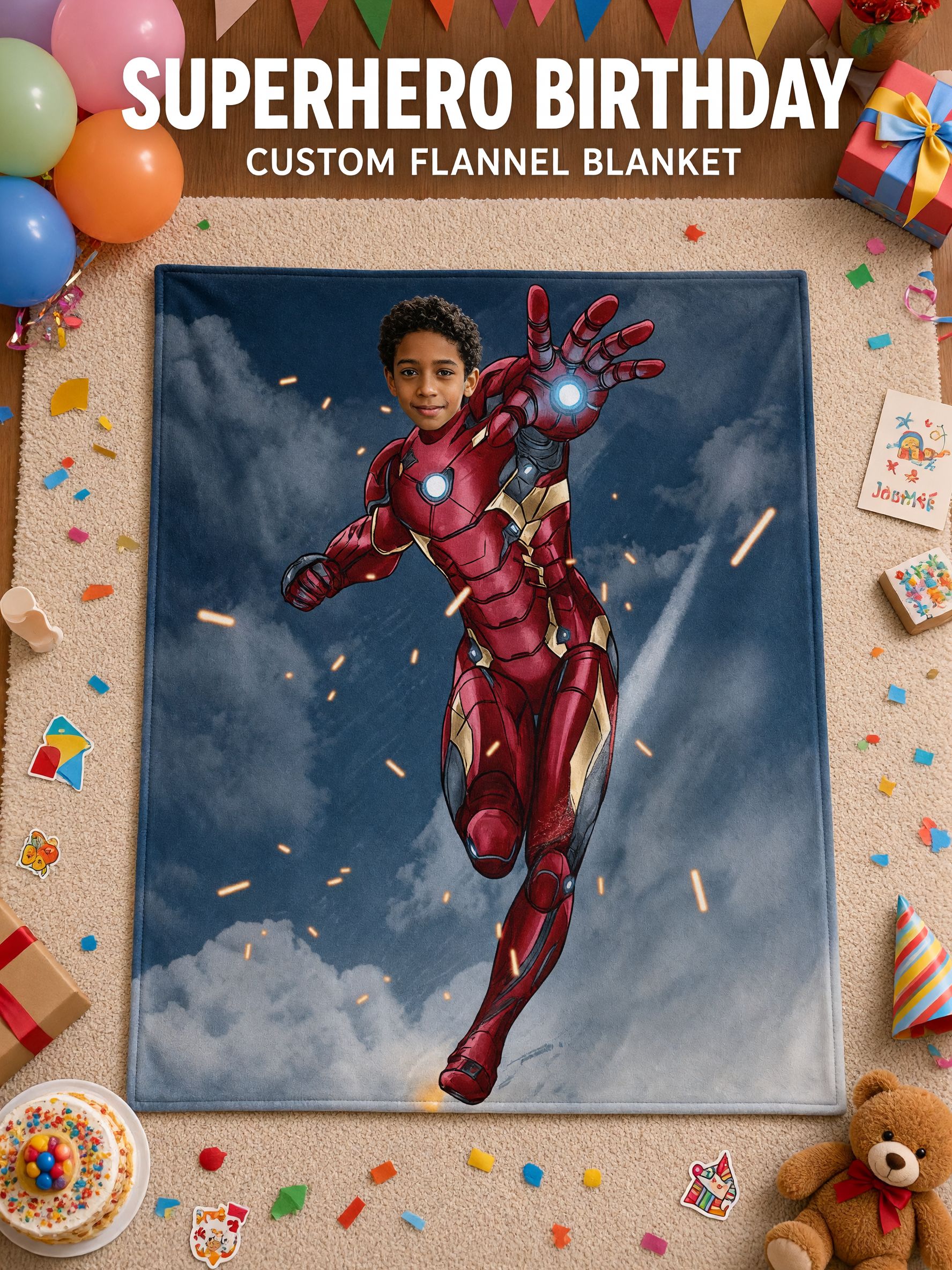 Custom Face Superhero Flannel Blanket Ultra Soft Fleece Throw Ideal Personalized Gift for Kids and Superhero Fans