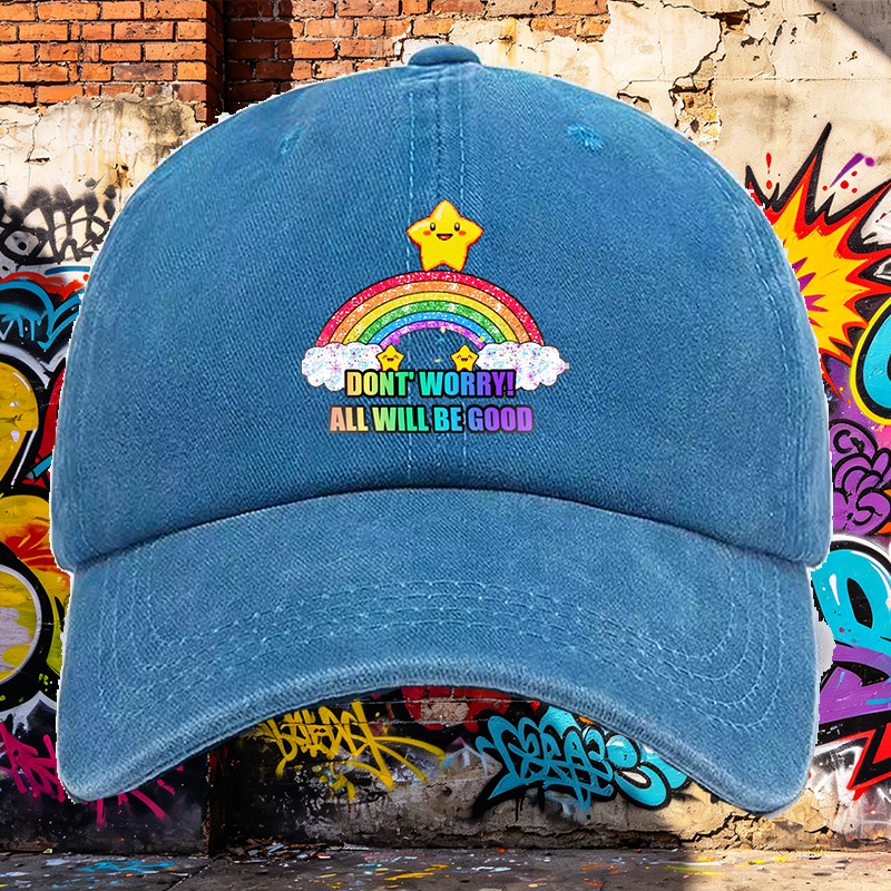 Men's Printed Washed Cap Rainbow Star Design 