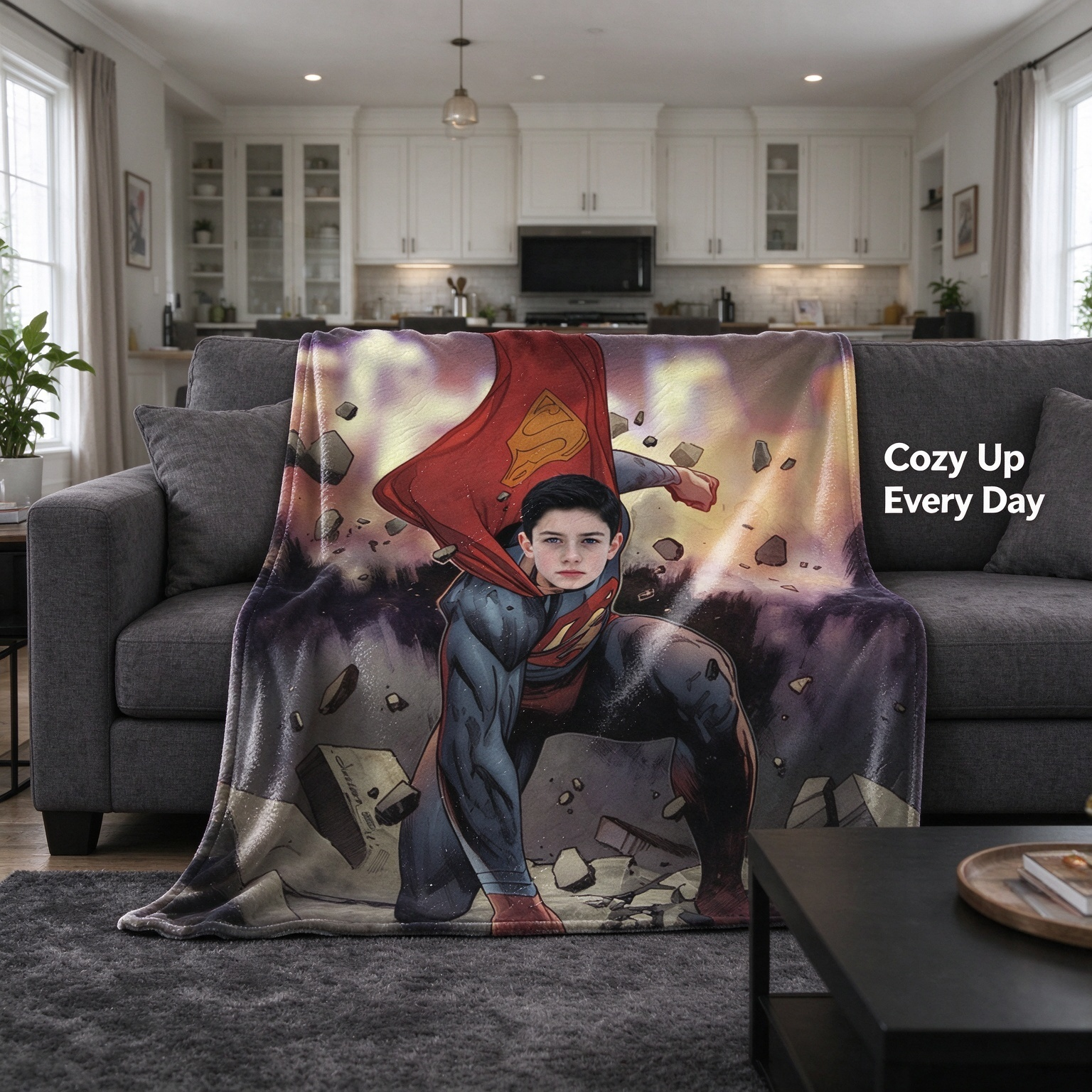 Custom Face Superhero Flannel Blanket, Personalized Photo Comic Hero Throw, Cozy Plush Gift for Bed Sofa