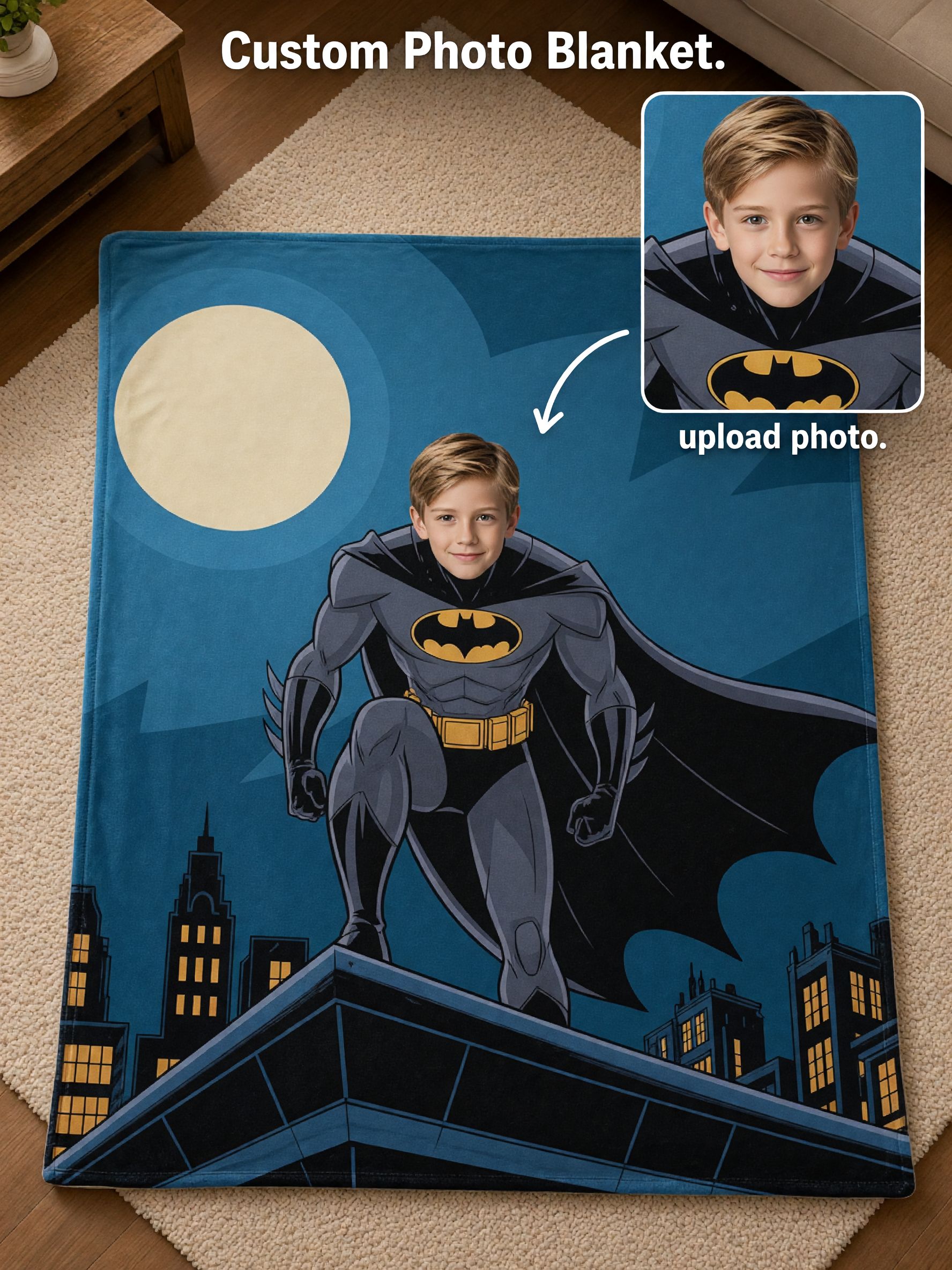 Custom Photo Face Superhero Blanket, Soft Flannel Fleece Throw, Ideal Personalized Gift for Kids and Superhero Fans