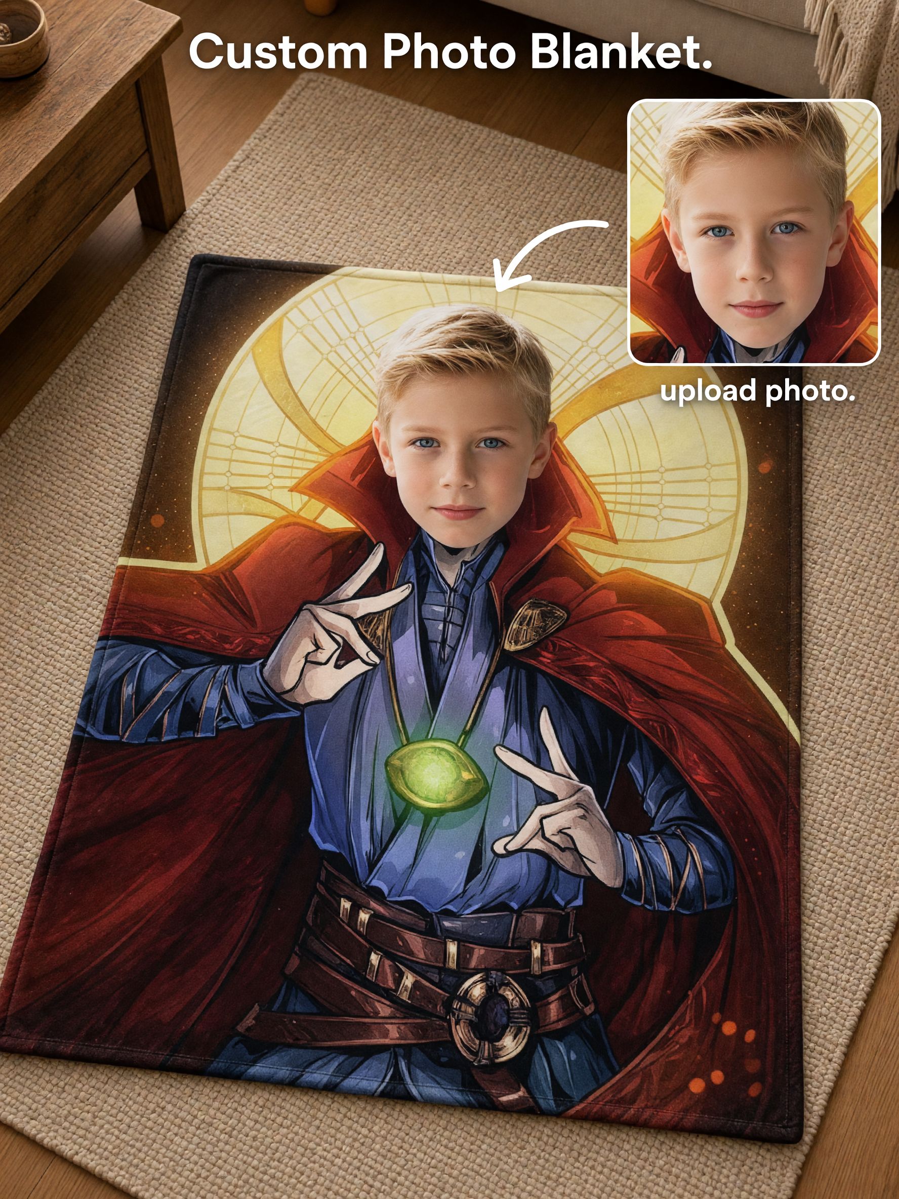 Custom Photo Face Superhero Flannel Fleece Blanket, Ultra Soft Personalized Portrait Throw Blanket for Couch and Bed