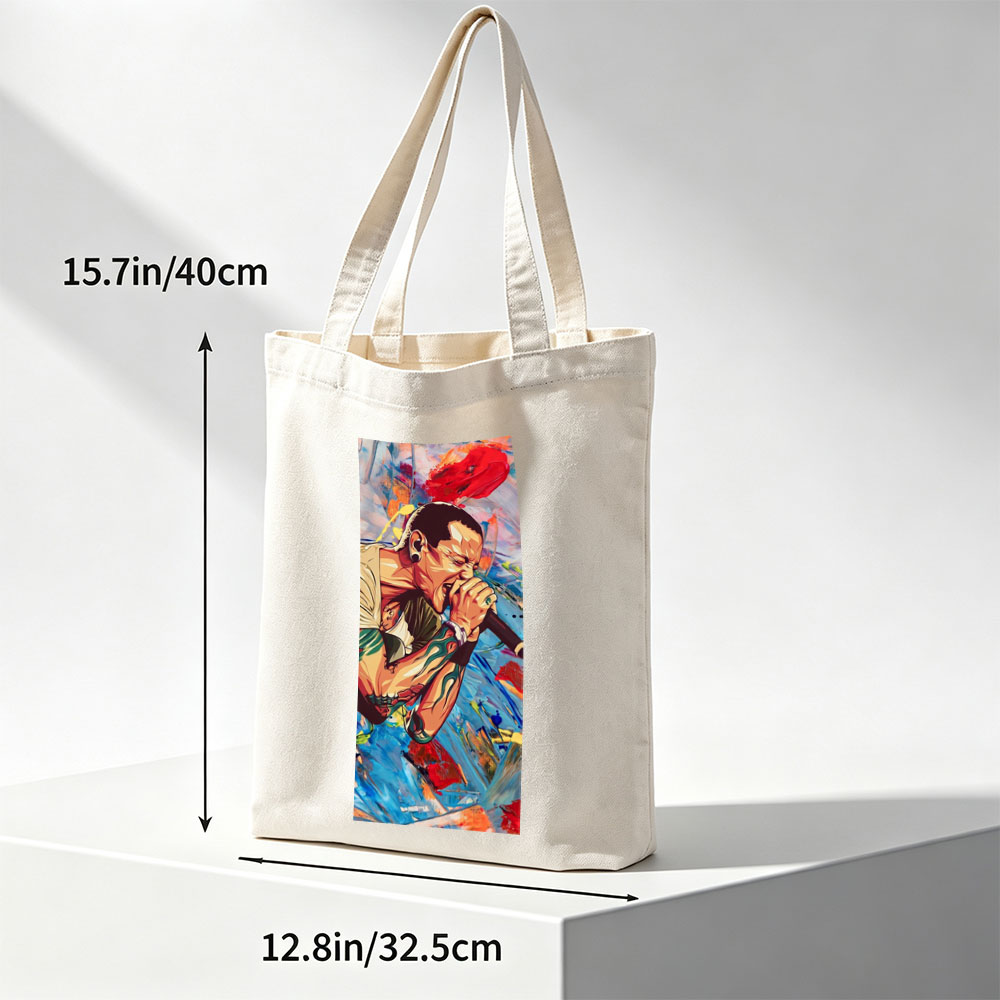 Chris Brown Singing into Microphone in Vibrant Abstract Art Style - Canvas tote bags