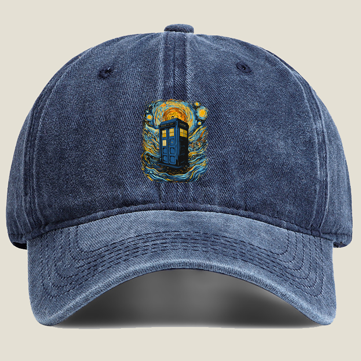 TARDIS in Starry Night - Washed Denim - Baseball Cap