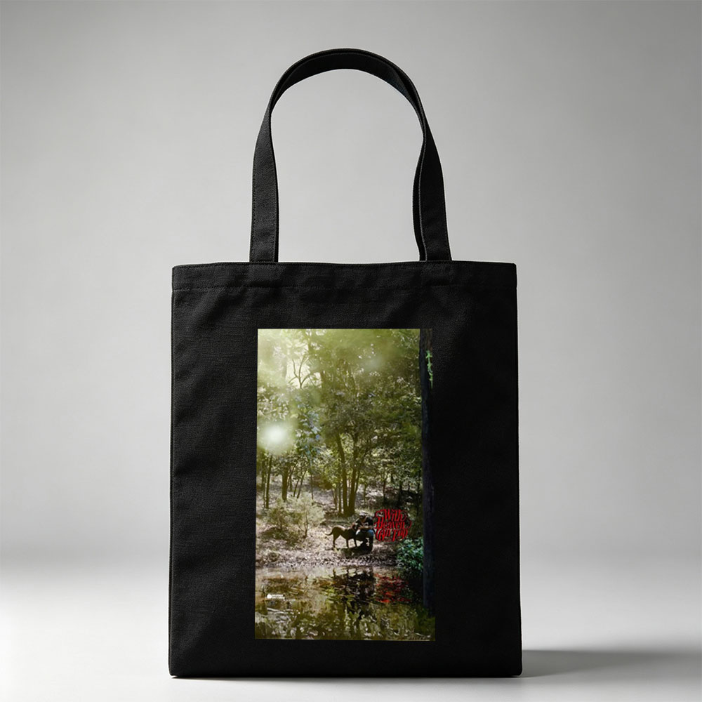 Warren Zevon in the Forest with Dog and Reflection in Water - Canvas tote bags