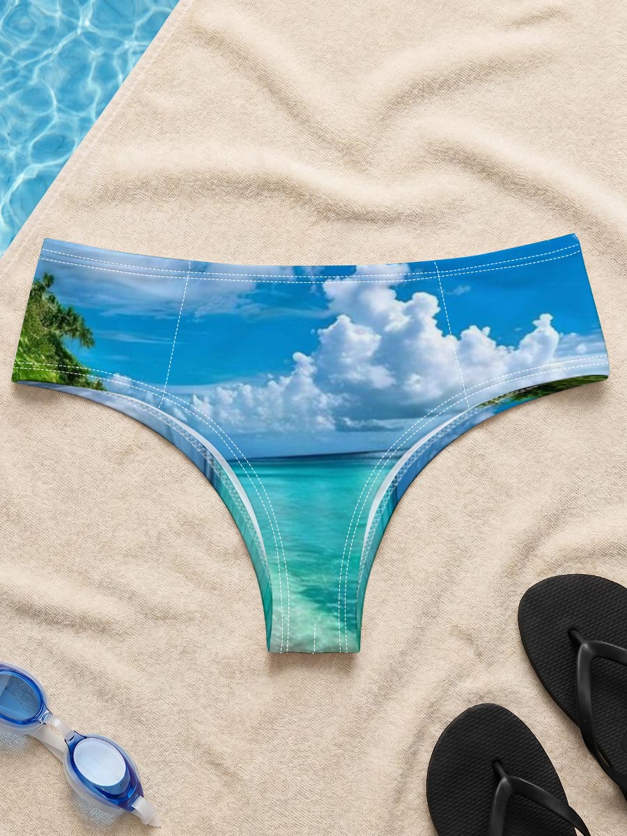 Tropical Beach with Crystal Clear Waters and Palm Trees -  Men's swim trunks