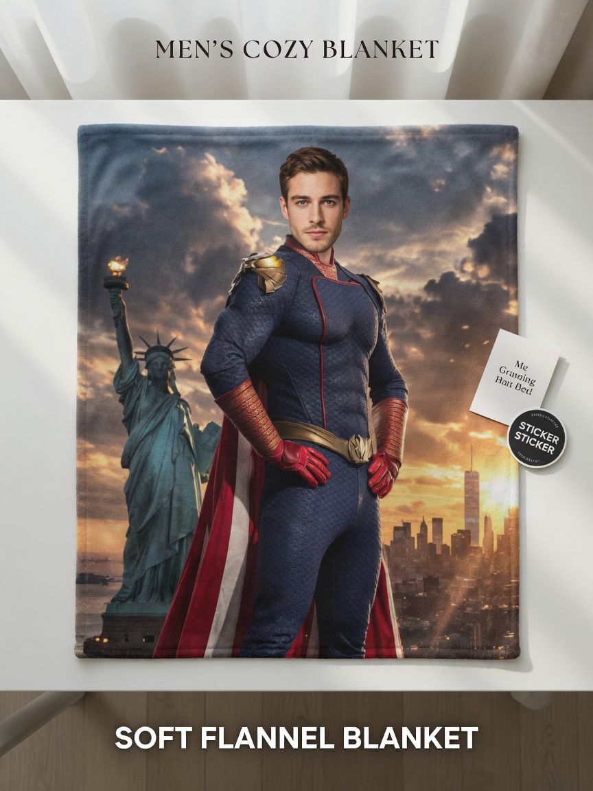 Custom Superhero Face Flannel Blanket Personalized Photo Throw Skin-Friendly Warm Fleece Blanket for Bed Sofa Couch