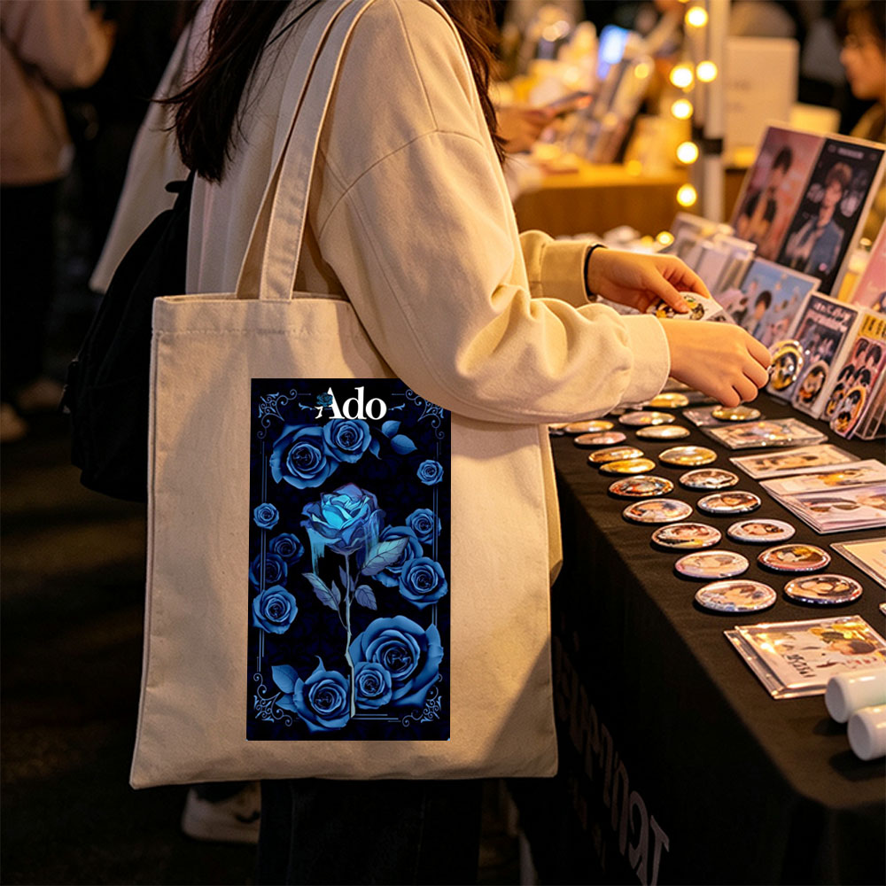 Ado Dark Blue Roses Artistic Floral Design - Canvas tote bags