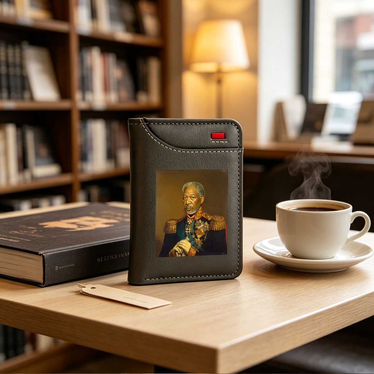 Morgan Freeman as a Distinguished Military Officer in Regal Uniform - Vertical Style Wallet