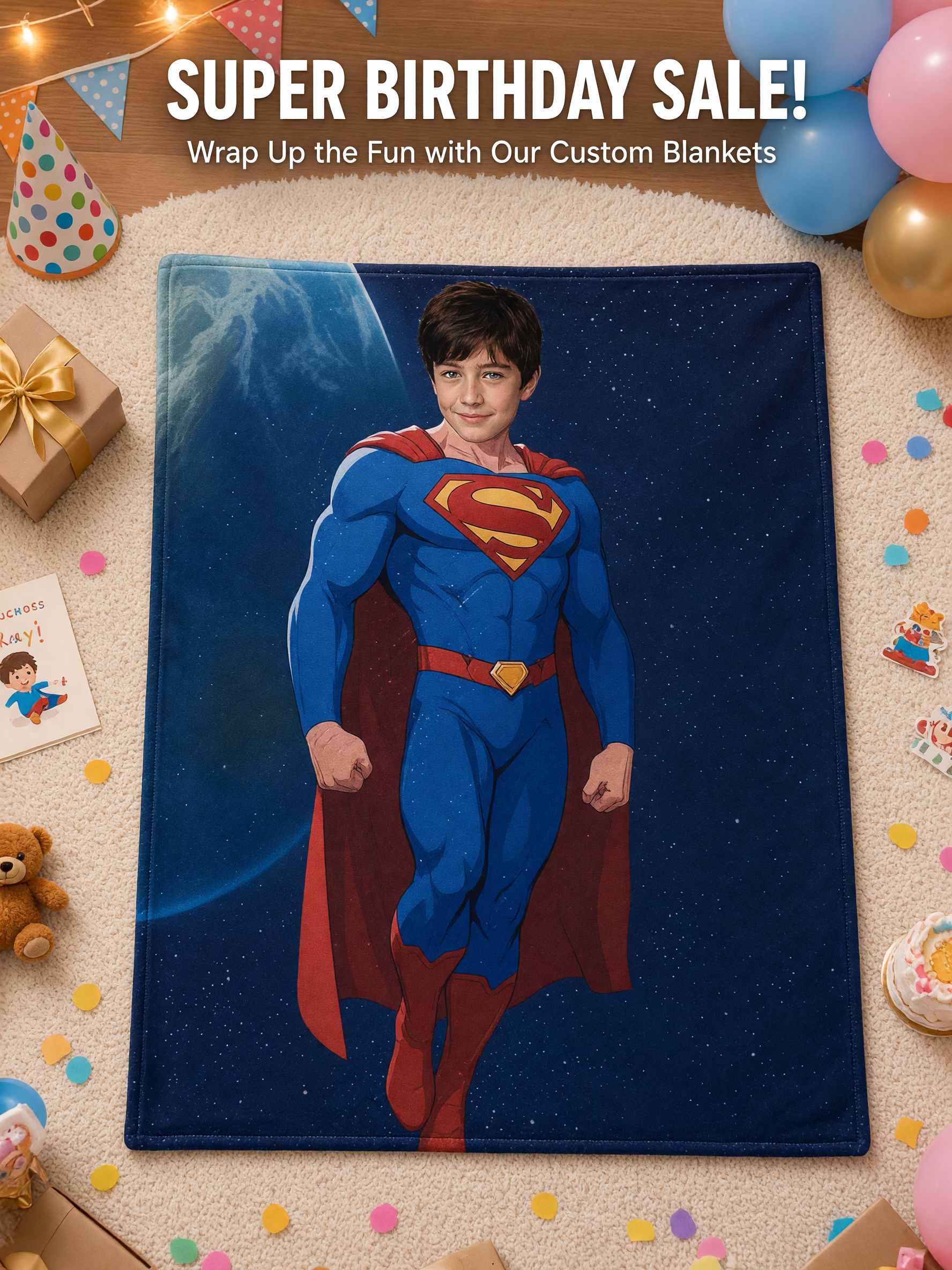 Custom Superhero Face Photo Blanket Ultra Soft Anti Pilling Flannel Fleece Personalized Hero Throw Gift