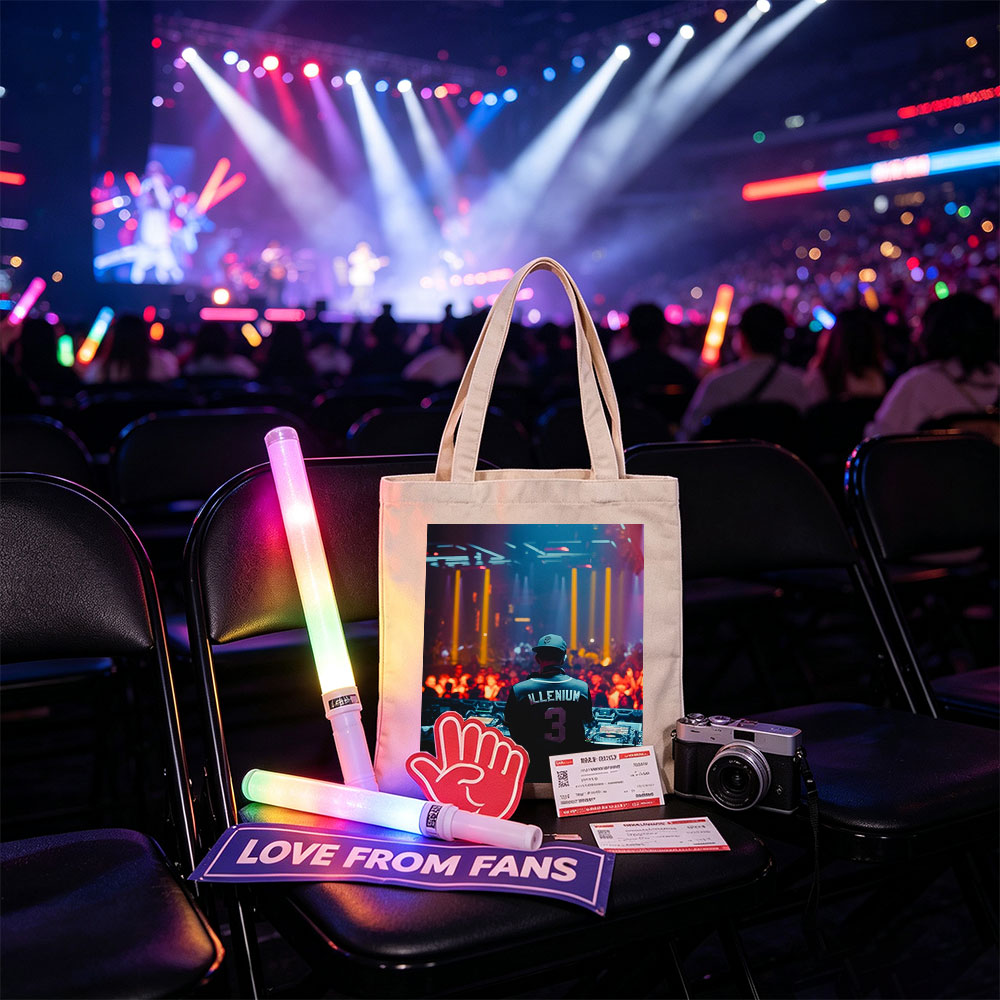 Illenium Live Performance at a Vibrant Music Festival with Crowd and DJ Setup - Canvas tote bags