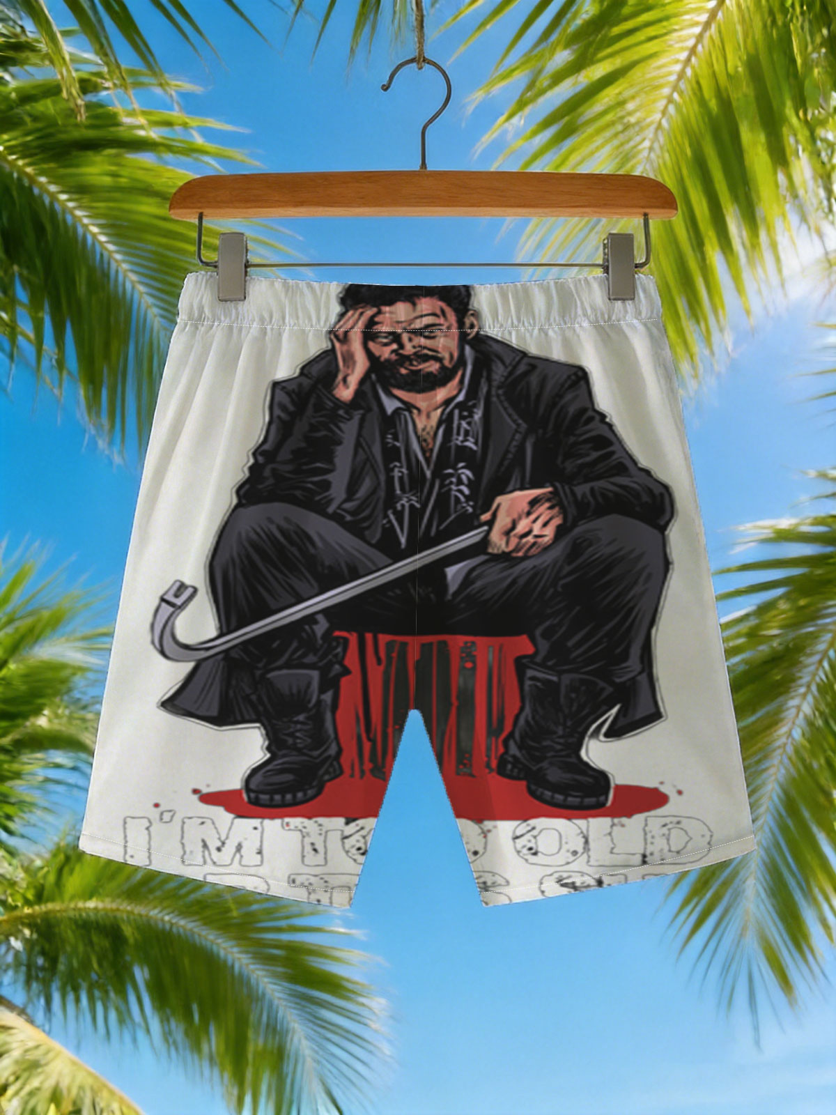 I'm Too Old For This Shit - Man with Cane on Stool -  Beach shorts