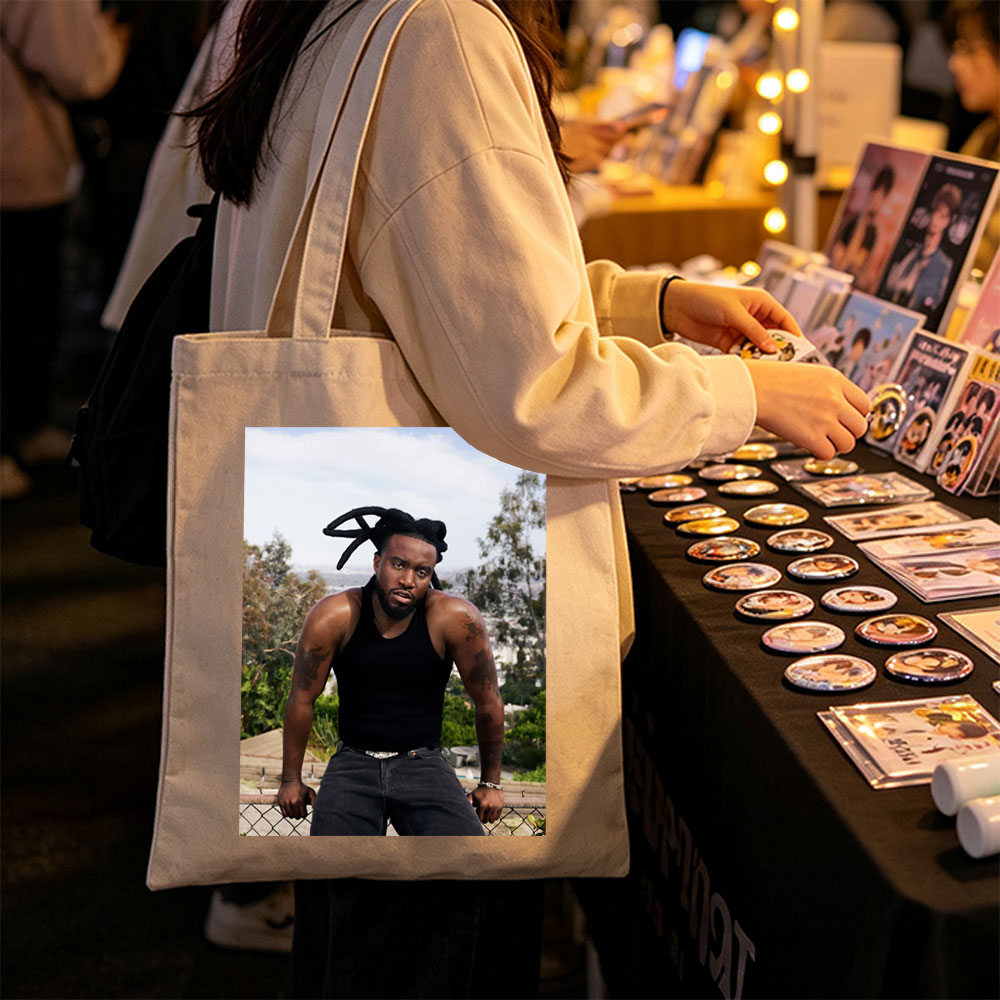 T-Pain Outdoors in Los Angeles, Wearing Black Tank Top and Jeans with Visible Tattoos and Dreads - Canvas tote bags
