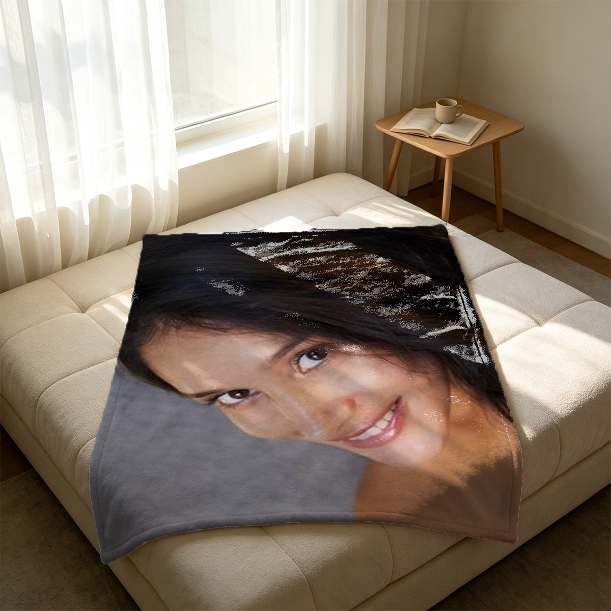 Nude Japanese model holding a crab. - Blanket