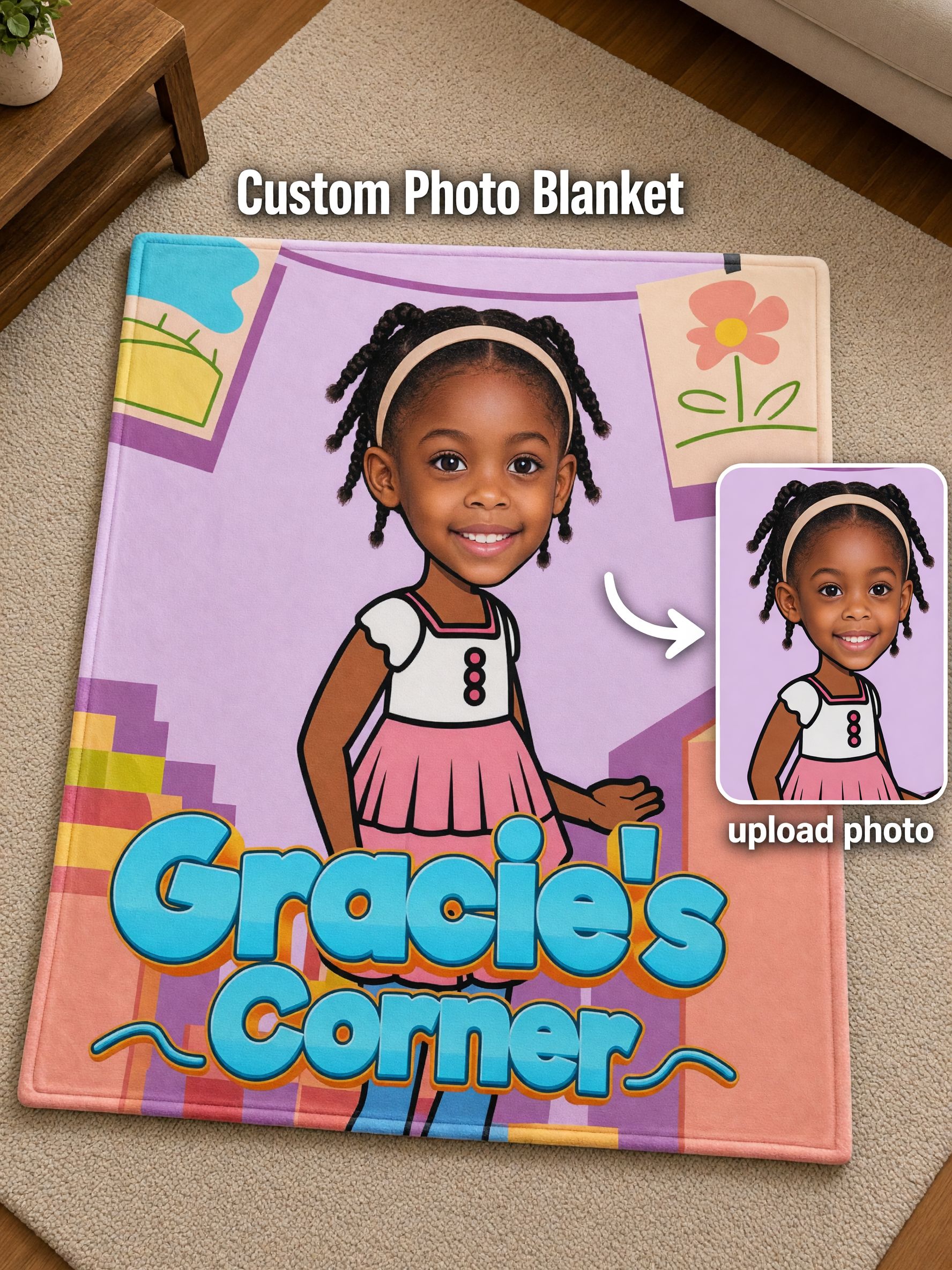 Custom Face Photo Blanket Personalized Flannel Fleece Throw Soft Cartoon Character Bed Spread Ideal Birthday Gift