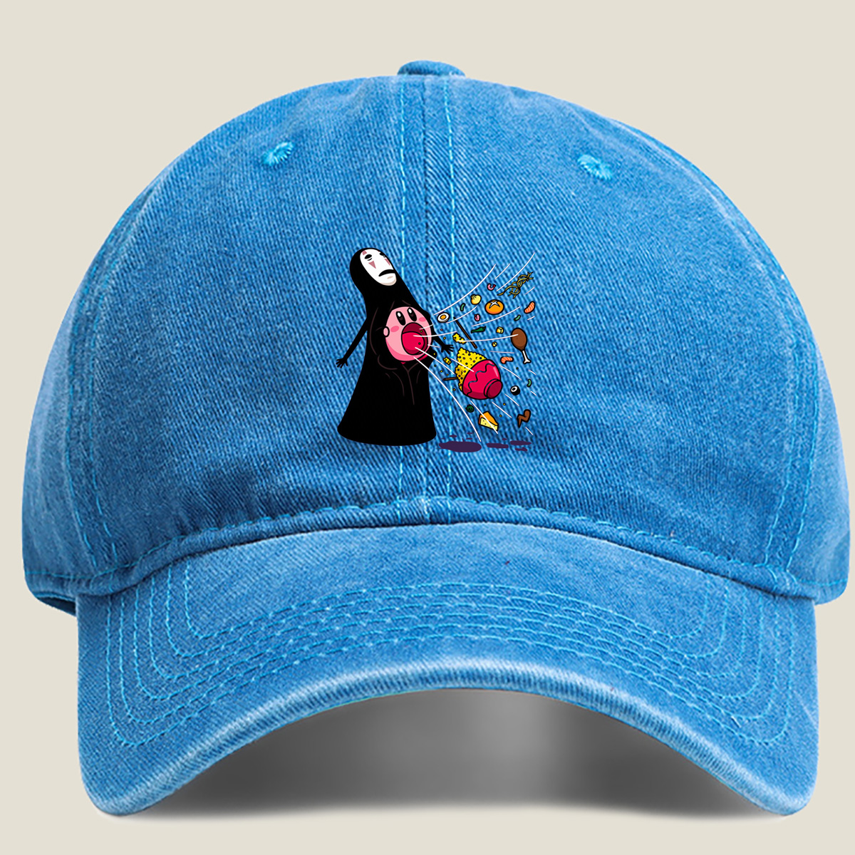 No-Face and Kirby: Food Explosion - Washed Denim - Baseball Cap