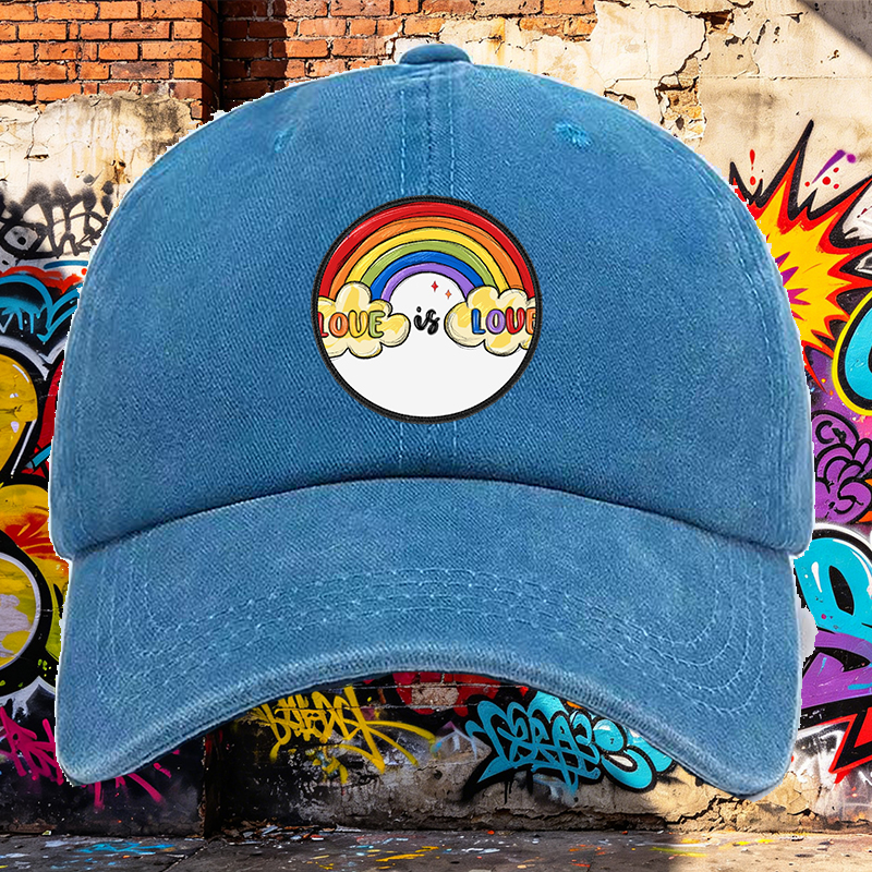 Men's Printed Washed Cap with Rainbow Love is Love Design, Casual Round Brim Lightweight Summer Hat for Outdoor Activities, Perfect for Adults Seeking Comfortable and Stylish Headwear