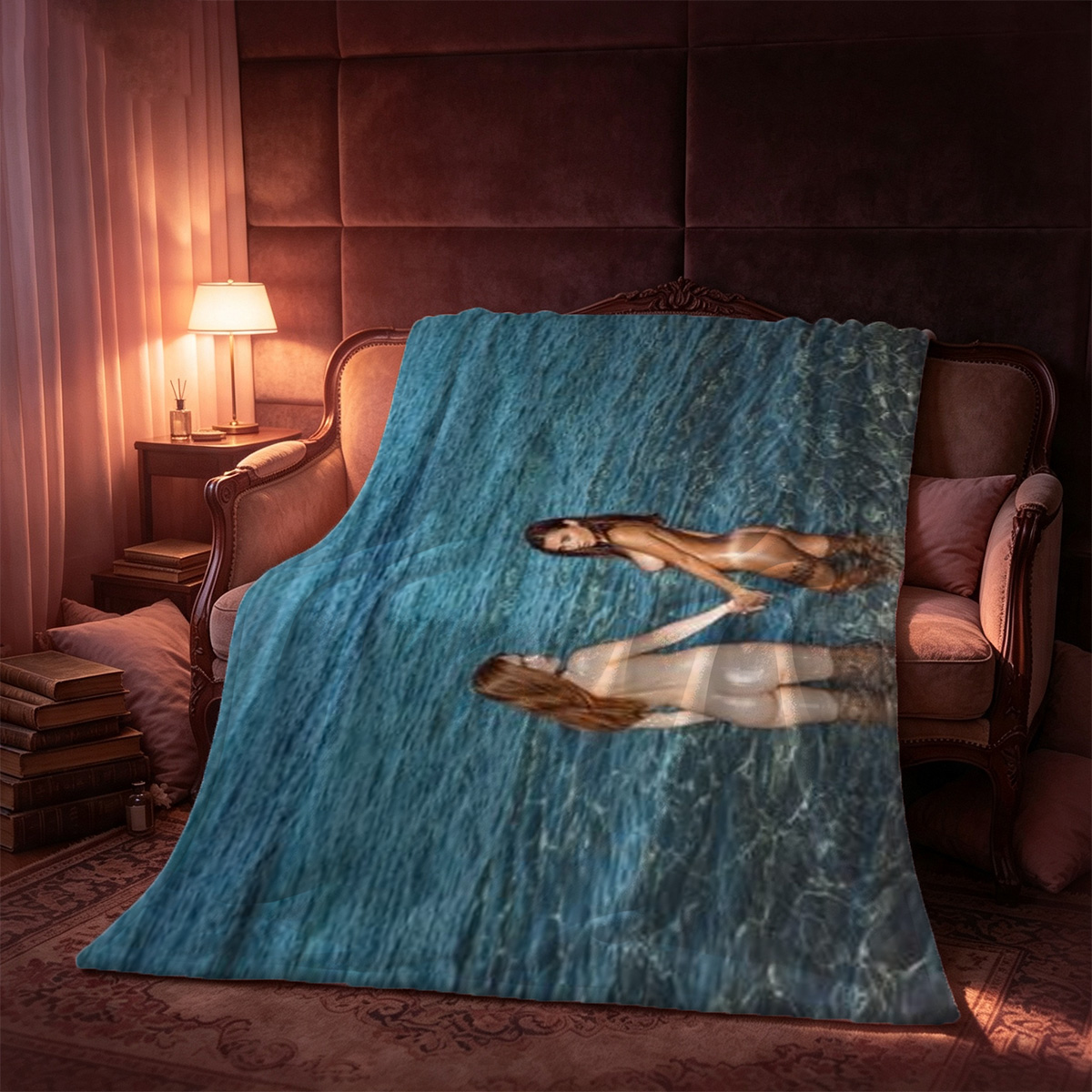 Sheer White Halter Bodysuit Portrait - Blanket