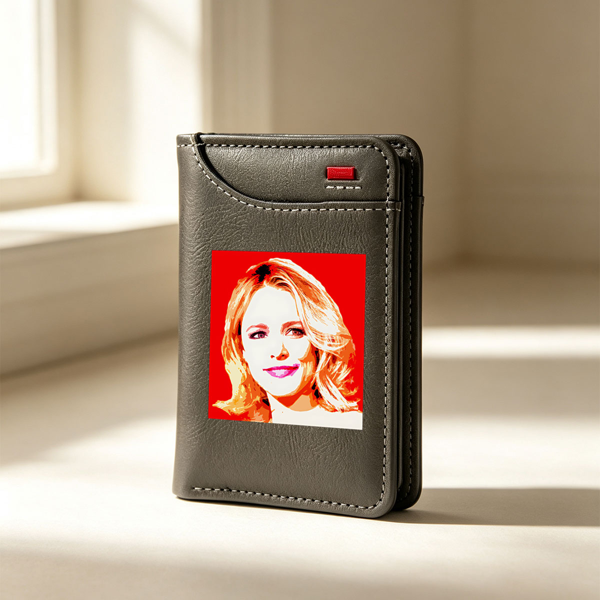 Pop Art Portrait of a Blonde Woman with Red Background - Vertical Style Wallet