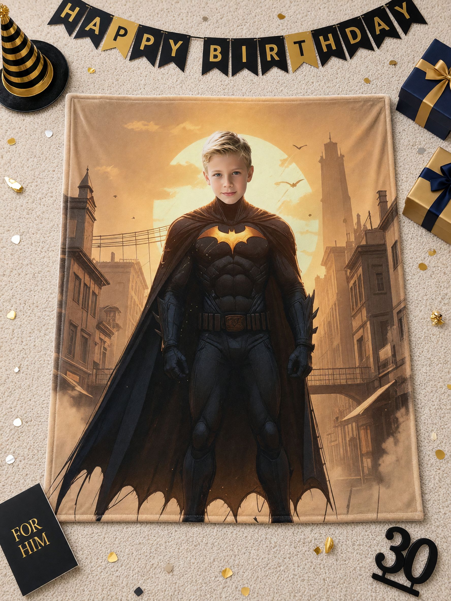 Custom Face Superhero Flannel Blanket, Personalized Photo Plush Throw for Bed Couch, Cozy Anti-Pilling Keepsake Gift