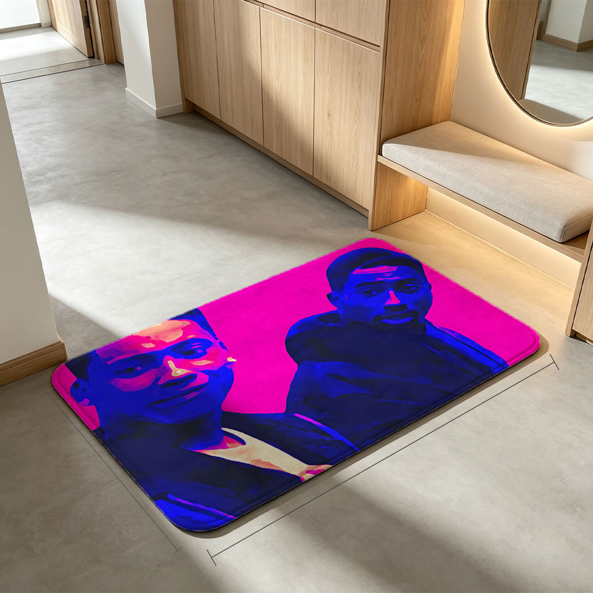 Two Men in Vibrant Pink and Blue Portrait - Flannel floor mat