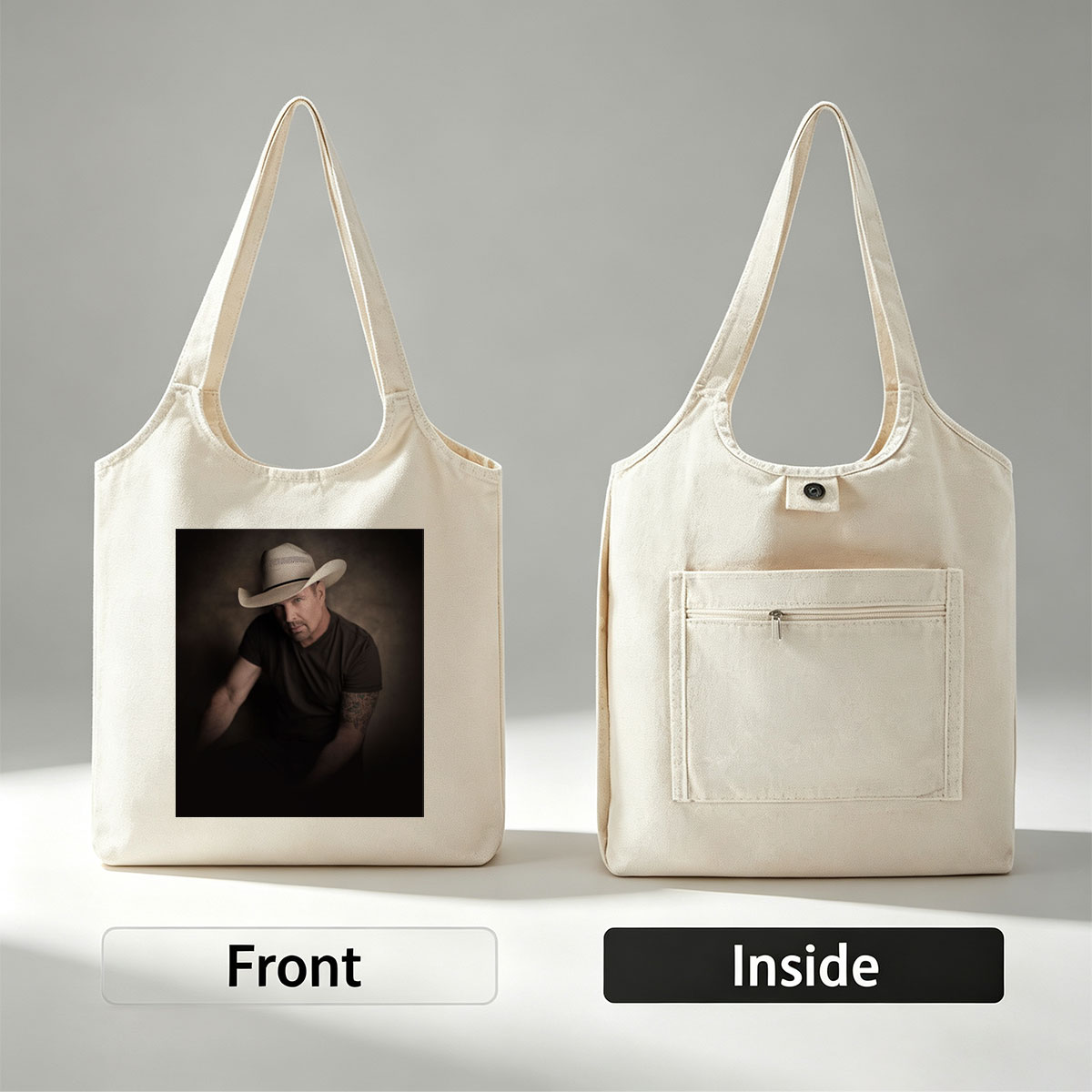 Tim McGraw in a Cowboy Hat - Intense Portrait with Tattooed Arm and Dark Background - Canvas shoulder bags/