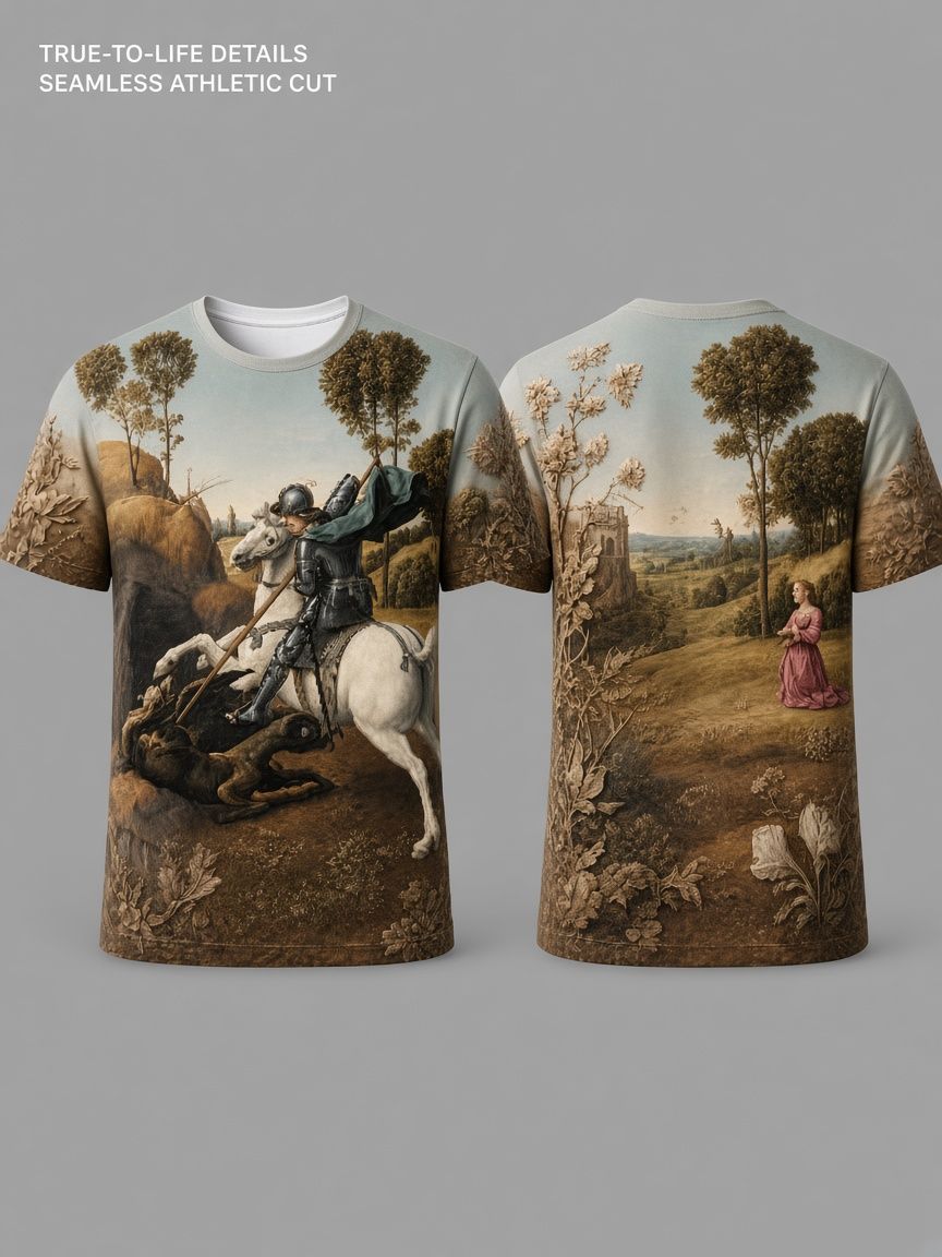 Saint George Knight 3D Optical Illusion Graphic Tee Breathable Athletic Mesh T-Shirt Casual Sports Wear