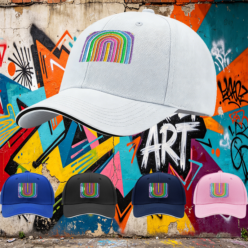 Unisex Classic Sandwich Hat with Glitter Rainbow Arch Print - Perfect for Outdoor Activities, Festivals, and Casual Wear - Ideal for Adults Seeking Stylish and Comfortable Headwear