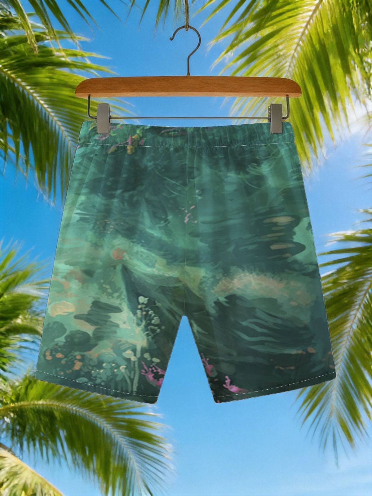 Underwater Scene with Colorful Fish and Coral -  Beach shorts