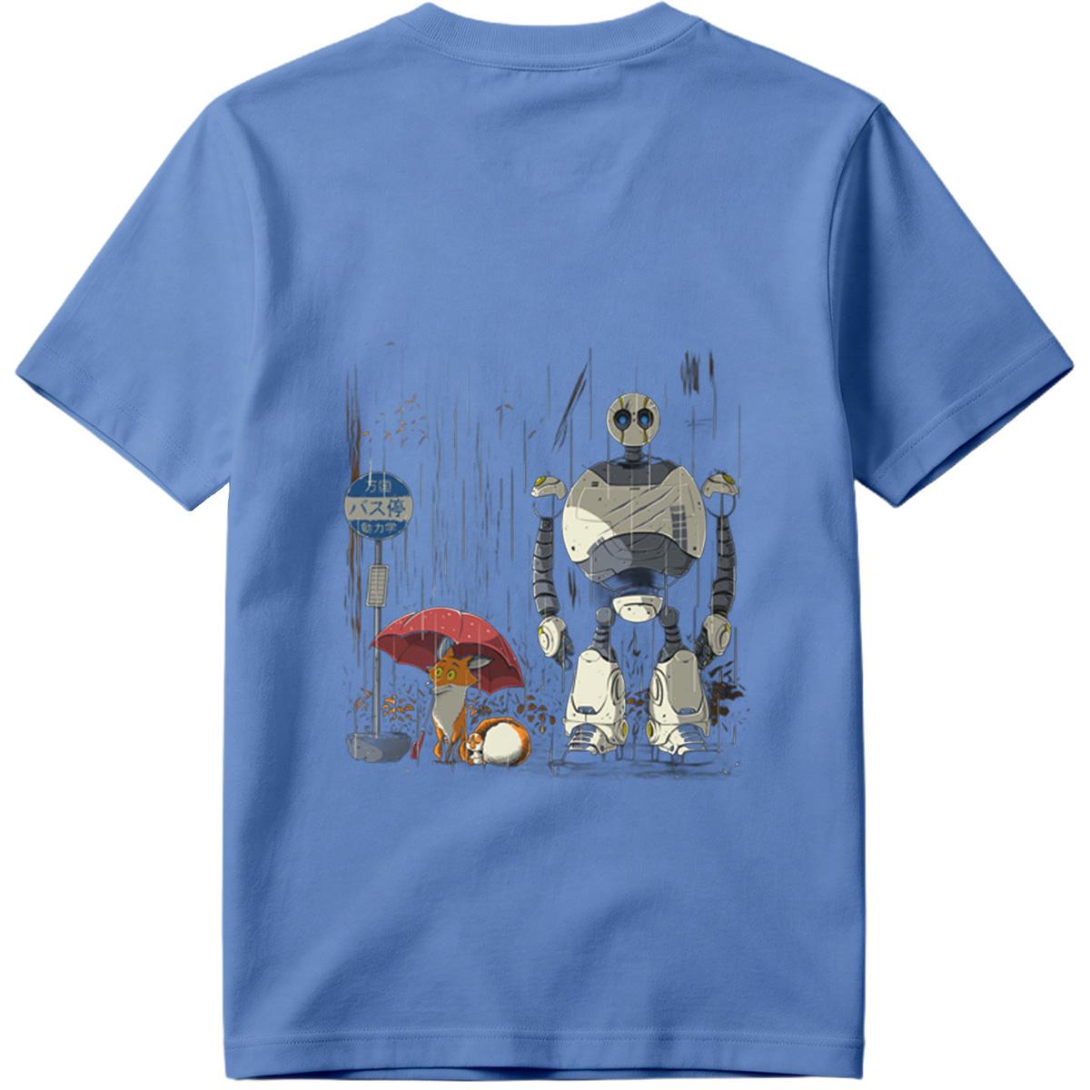 Fox and Robot Wait in the Rain - Tee