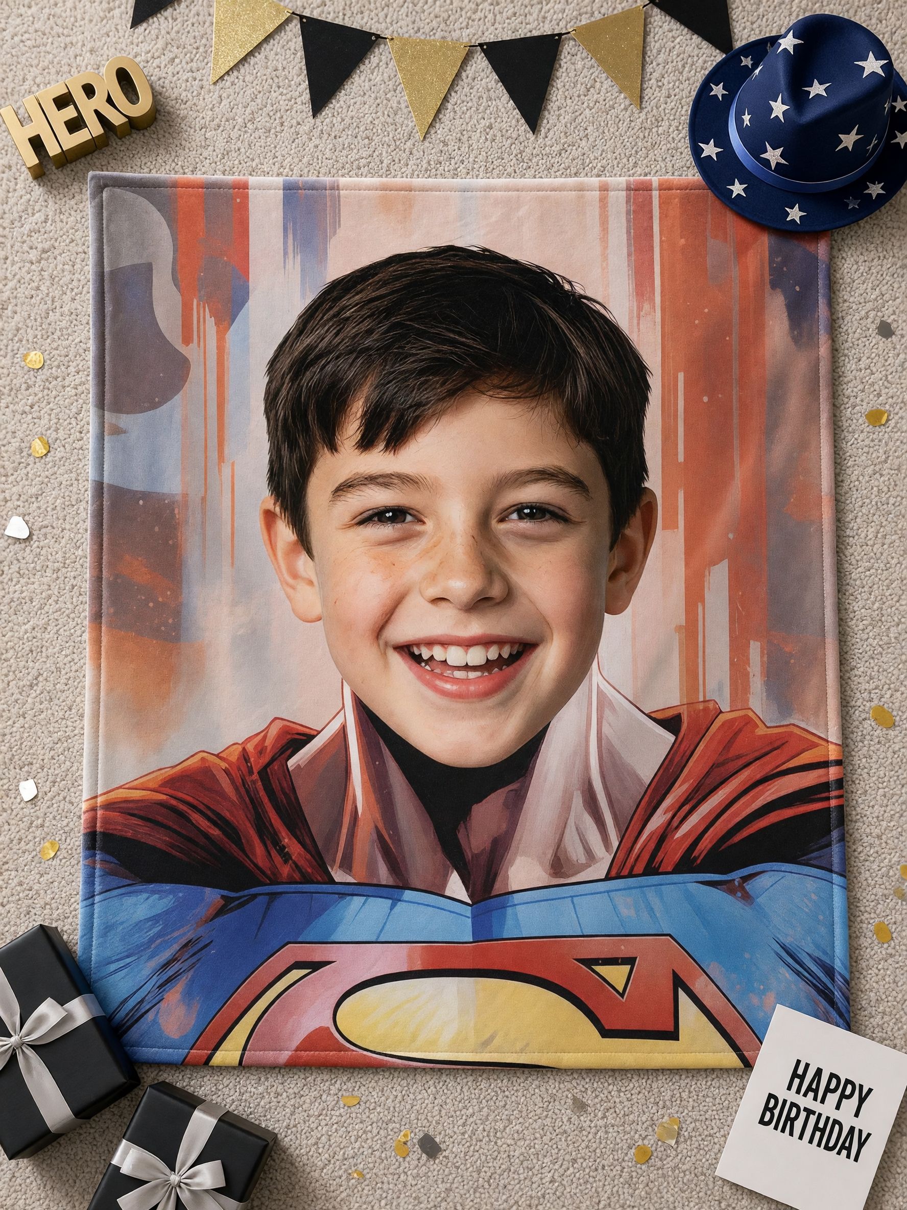 Custom Face Photo Blanket, Soft Flannel Fleece Superhero Throw, Ideal Personalized Gift for Kids Couch and Bedroom