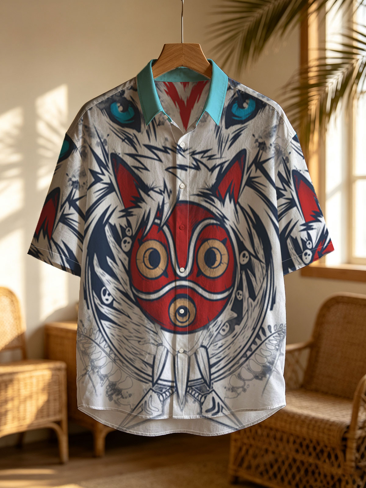 Red Masked Fox with Blue-Eyed Beast and Tribal Design -  Shirt