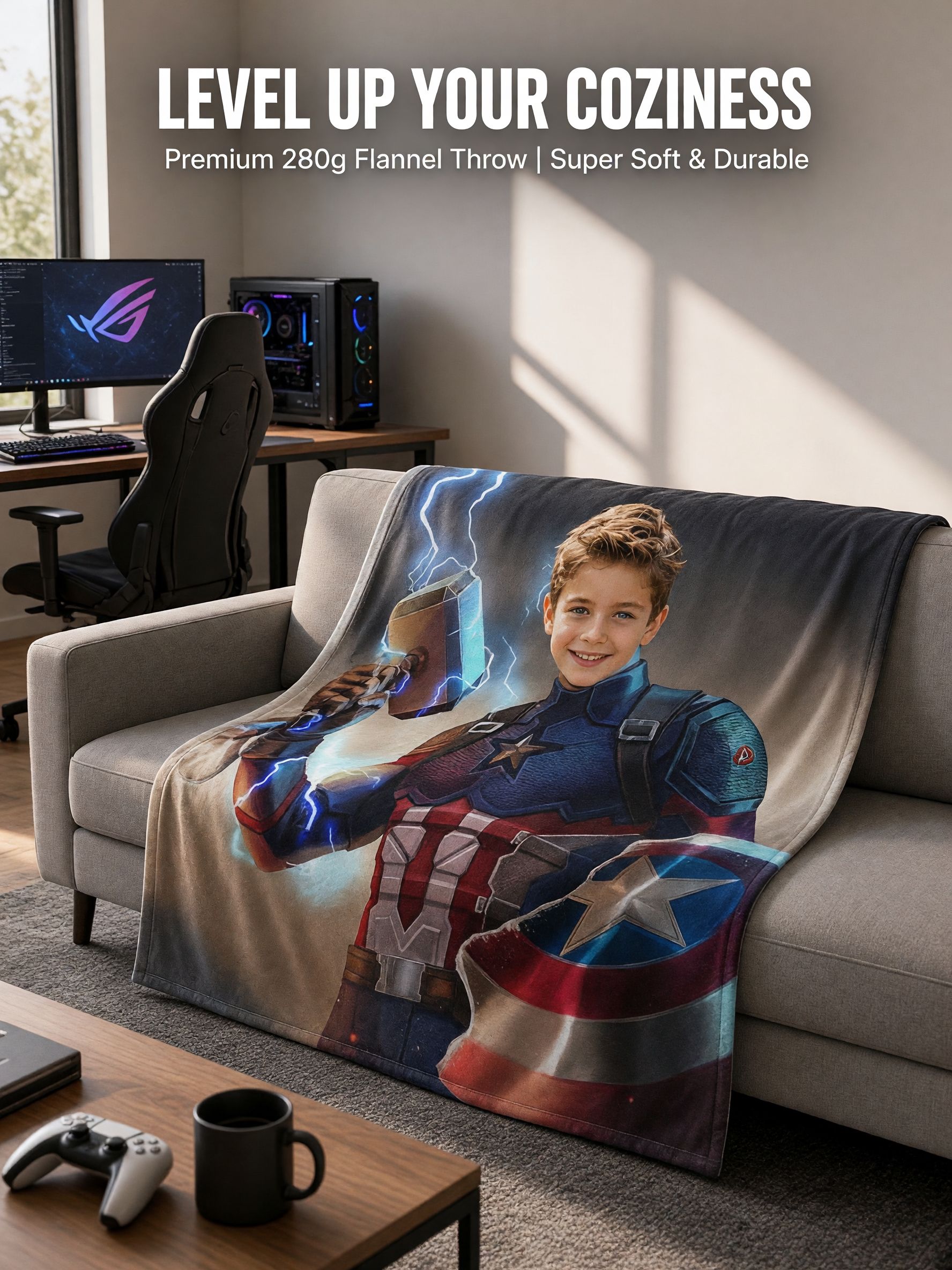 Custom Face Superhero Blanket Personalized Photo Flannel Throw for Kids and Adults Cozy Plush Gift