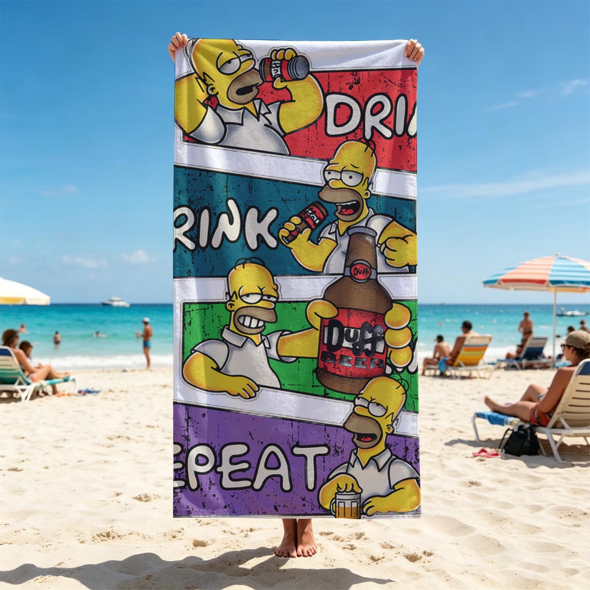 Homer Simpson Drinks Duff Beer: Drink, Drink, Repeat - Beach towels