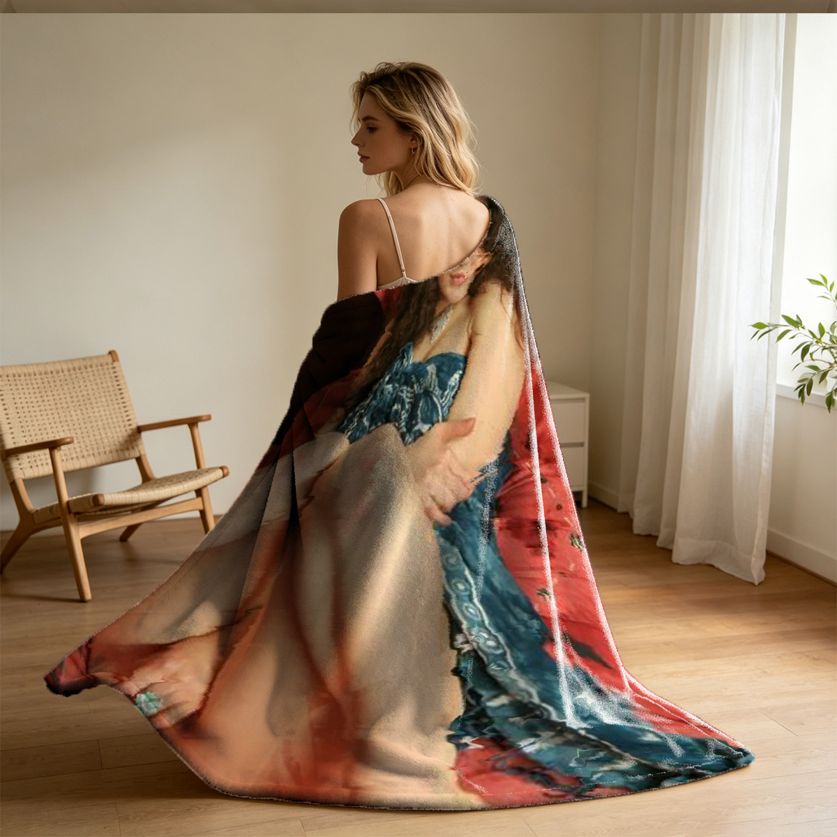 Blonde Woman Nude in Bed Smiling at Camera - Blanket