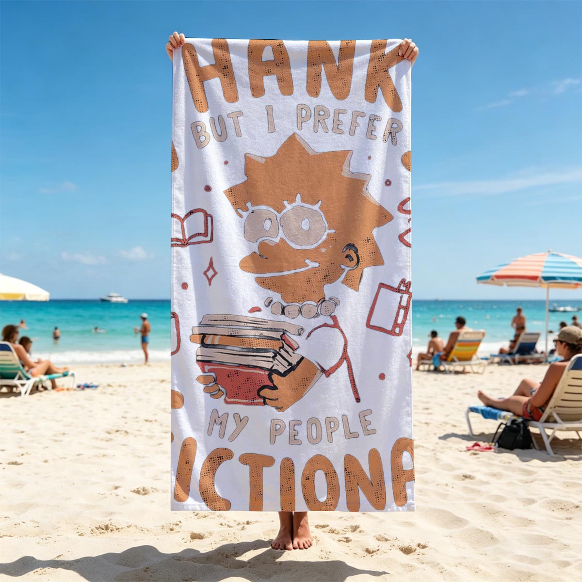Thanks But I Prefer My People Fictional - Lisa Simpson Reading Books - Beach towels