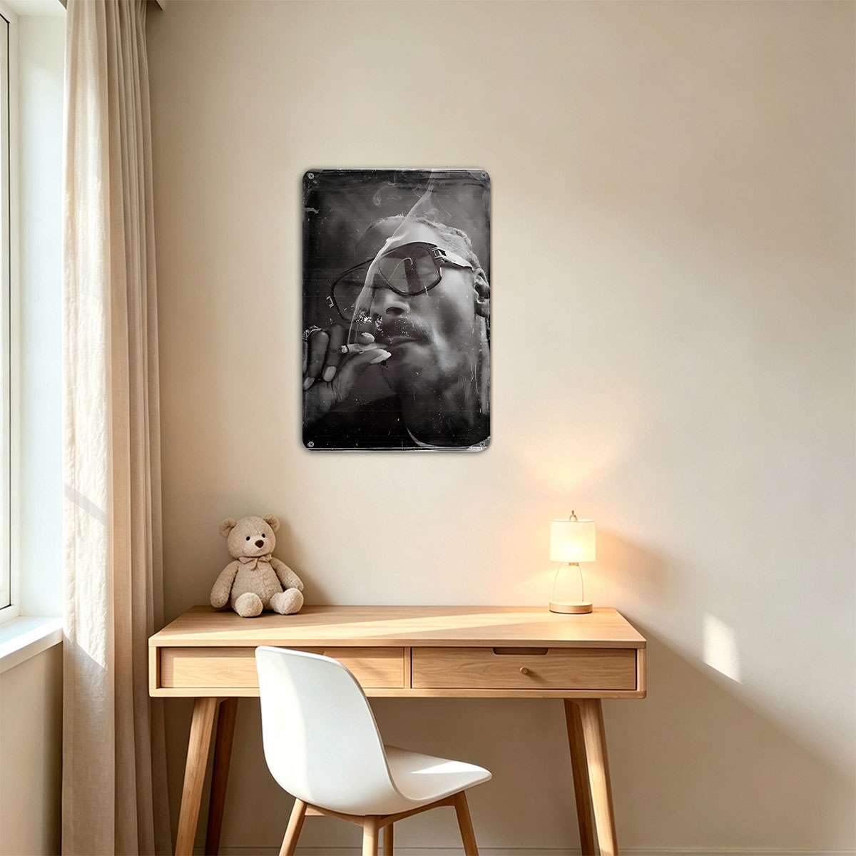 Snoop Dogg Smoking Cigarette in Sunglasses, Black and White Portrait - painting