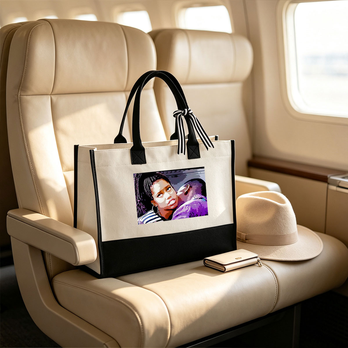 Woman with Braids and Man in Purple Shirt, Close-Up Portrait - Canvas patchwork gift tote bag