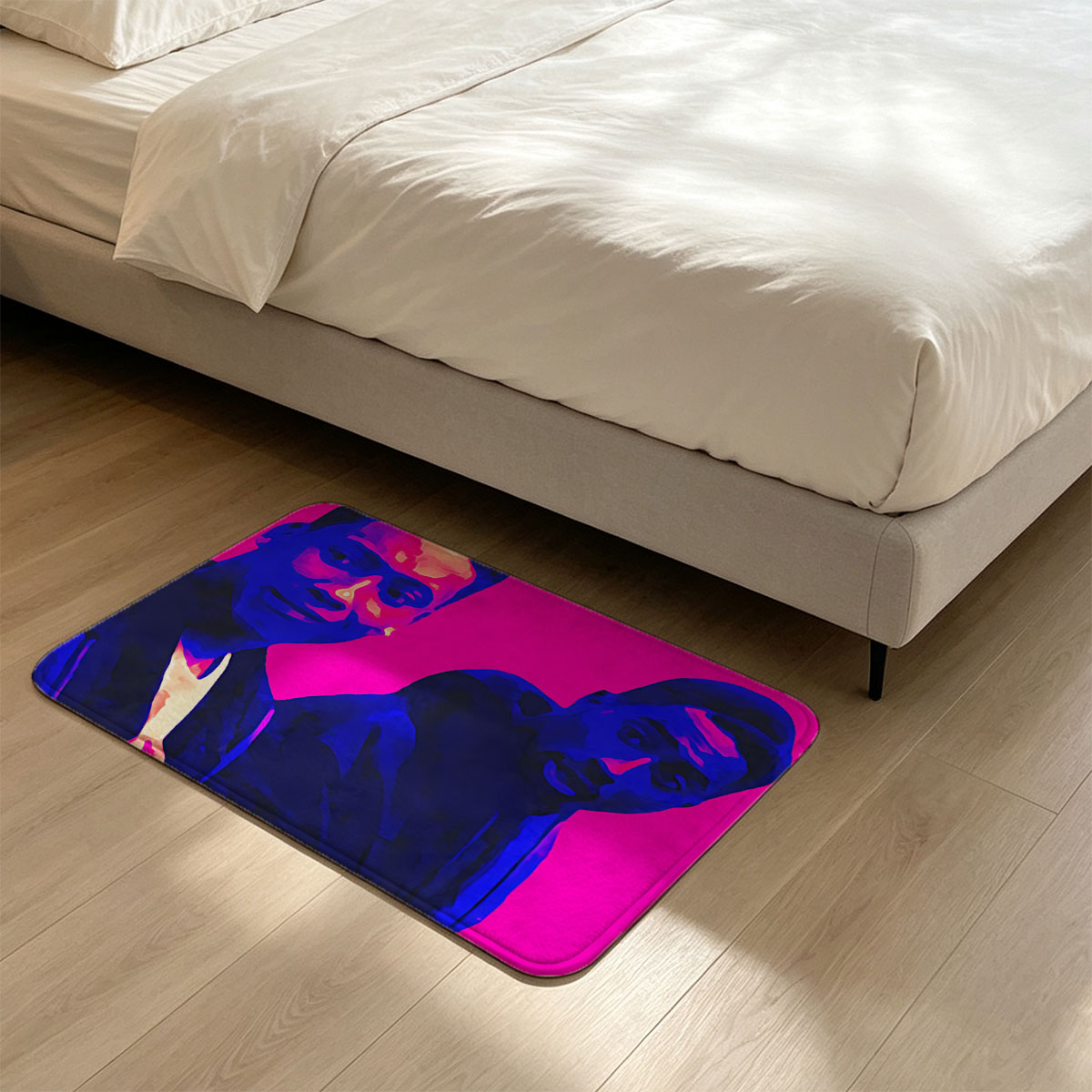 Two Men in Vibrant Pink and Blue Portrait - Flannel floor mat